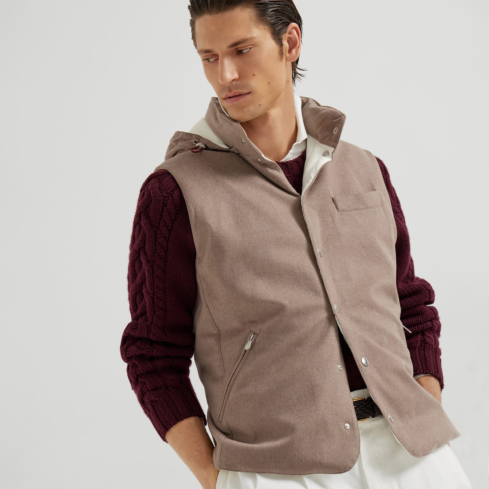 NIGO Brunello Cucinelli Men's Spring/Autumn Detachable Hooded Solid Color Single-Breasted Bonded Wool Flannel Down Vest Ngvp #nigo2293