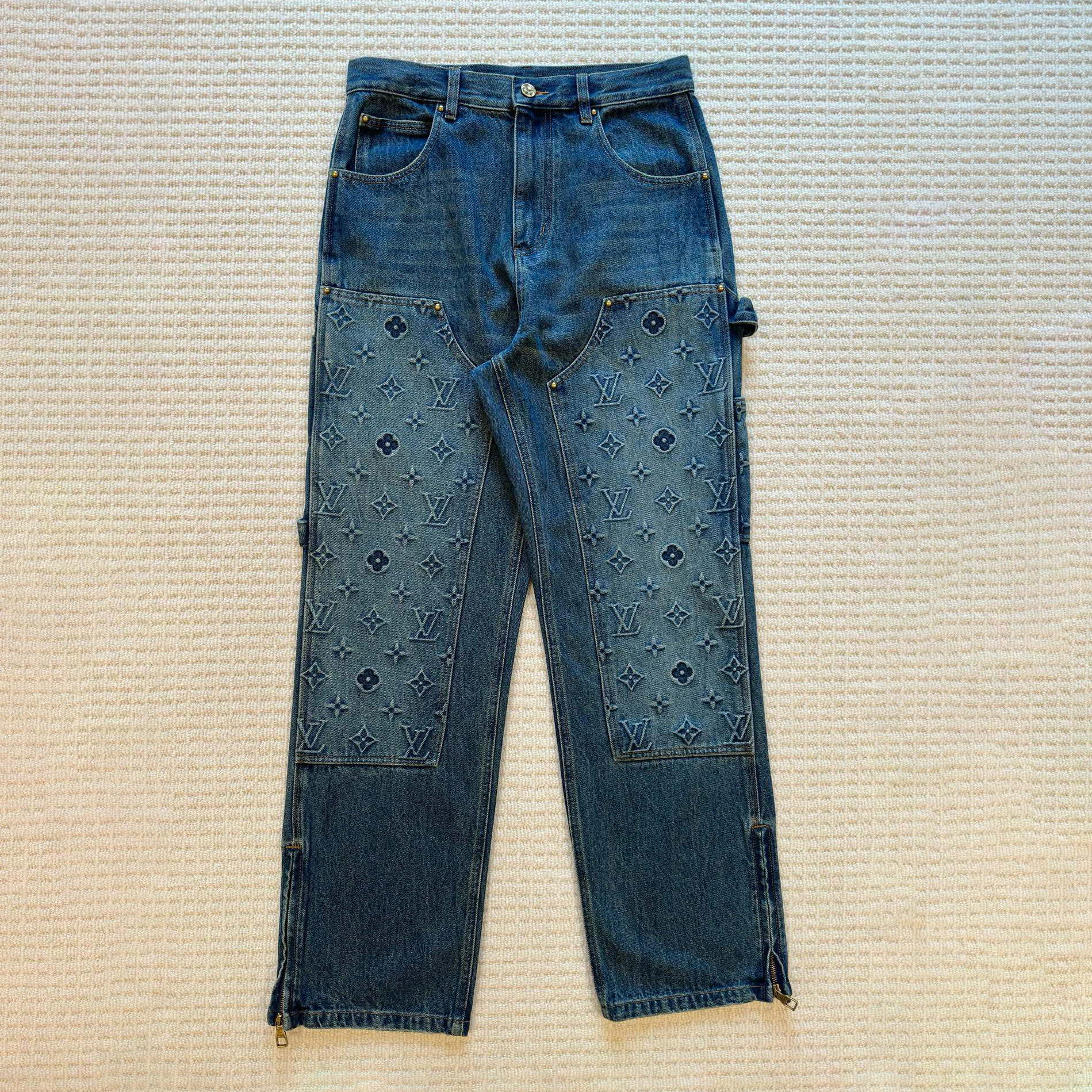 NIGO Louis Vuitton Men's Spring/autumn Fashion Casual Classic Logo Embossed Loose Straight Leg Workwear Denim Pants #nigo78388