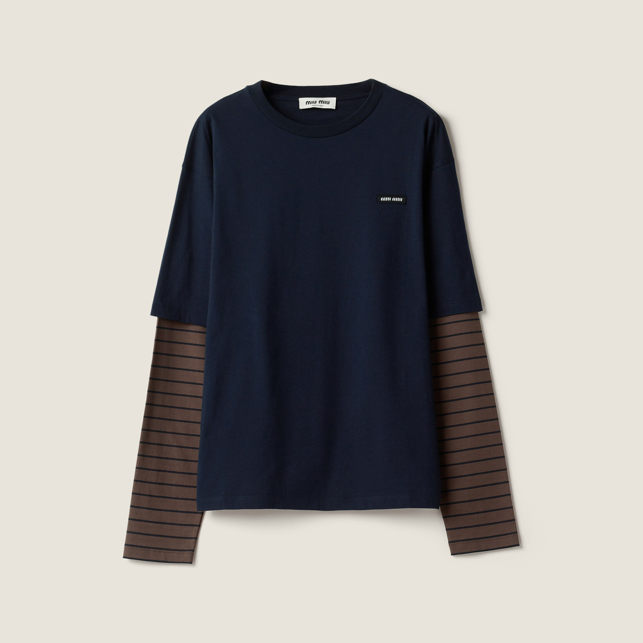 NIGO MiuMiu Women's Spring/autumn Fashion Casual Two Piece Color Block Round Neck Striped Long Sleeve Plain Knit T-Shirt #nigo78389