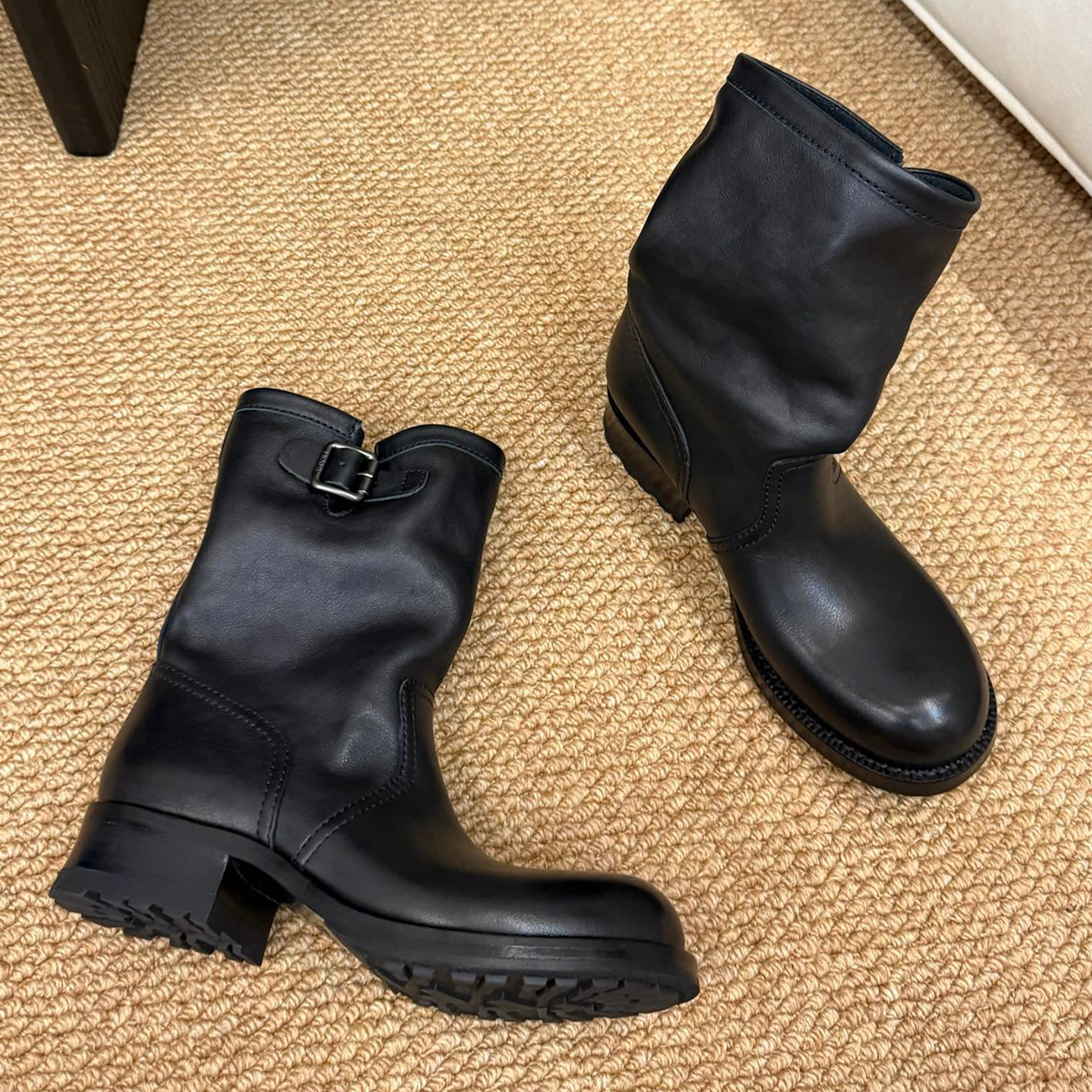 NIGO Prada Women's Fall And Winter Western Super Cool Independent Style Calf Boots Leather Buckle Fashion Trend Casual Mid-calf Knight Boots Shoes Ngvp #nigo2258