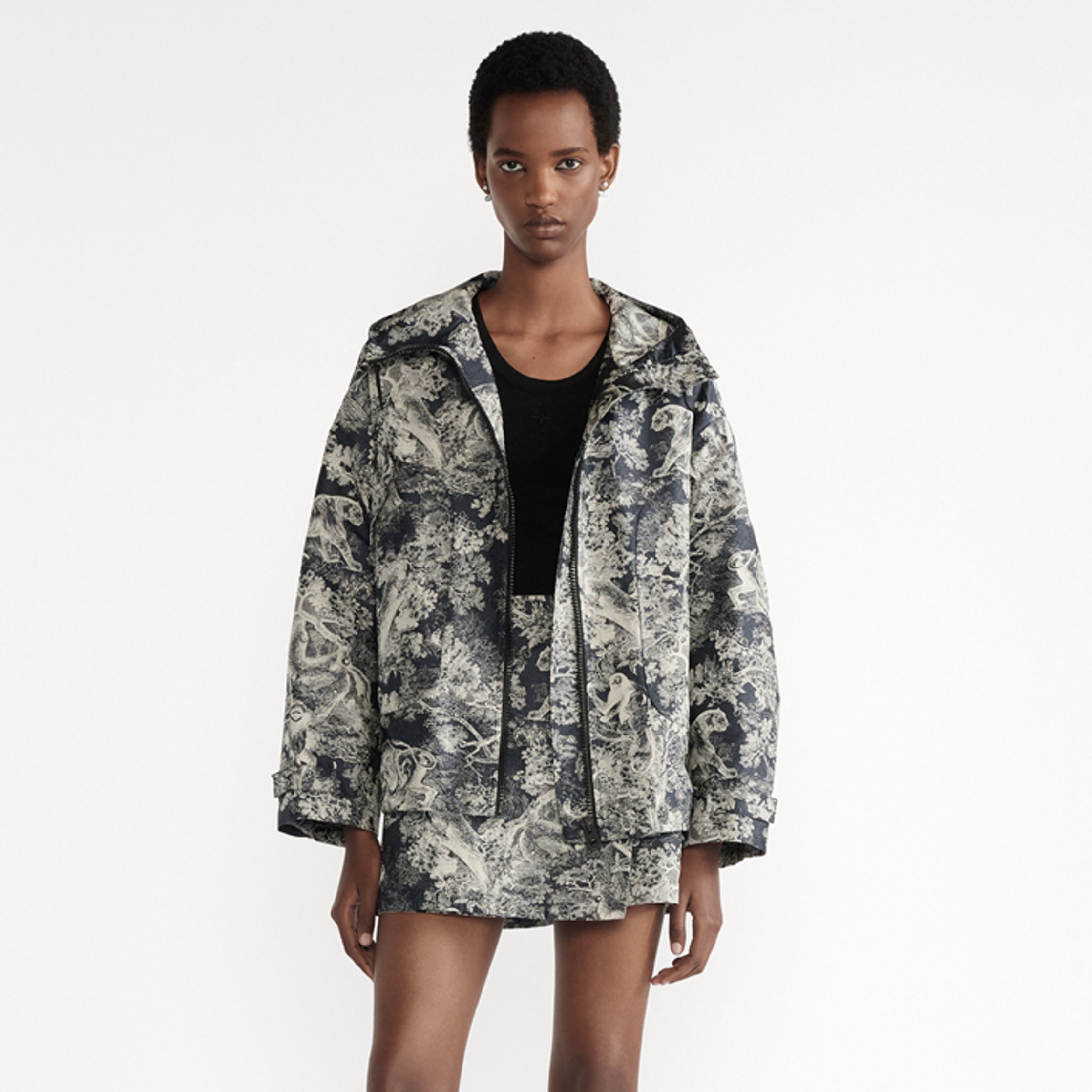 NIGO Dioriviera Women's Spring/autumn Fashion Classic Sauvage Printed Pattern Hooded Zipper Jacket High Waisted Short Casual Skirt Pants Shorts Suit Set #nigo78378