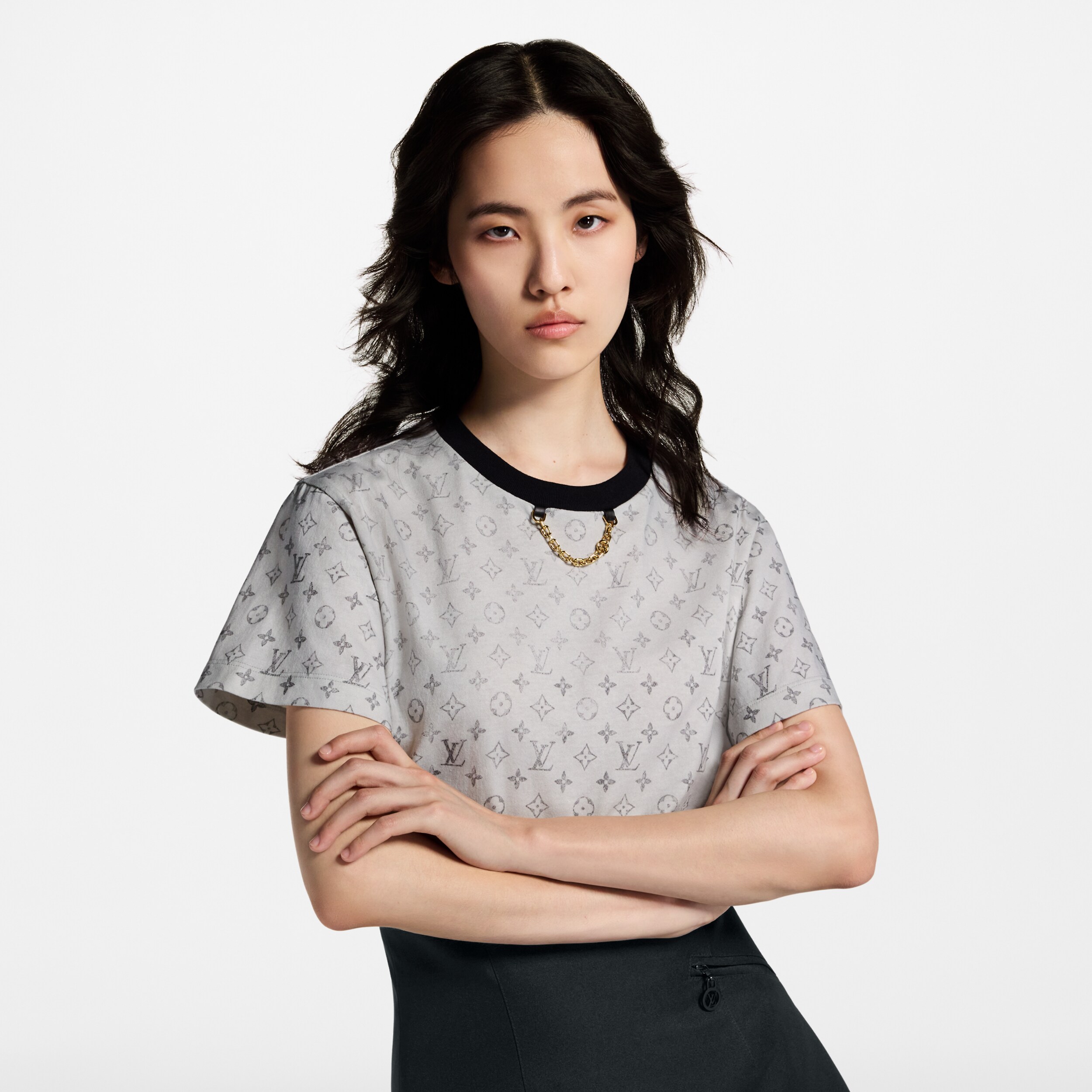 NIGO Louis Vuitton MONOGRAM  Women's Summer Fashion Casual Washed Pattern Round Neck Chain Short Sleeve T-Shirt #nigo78384