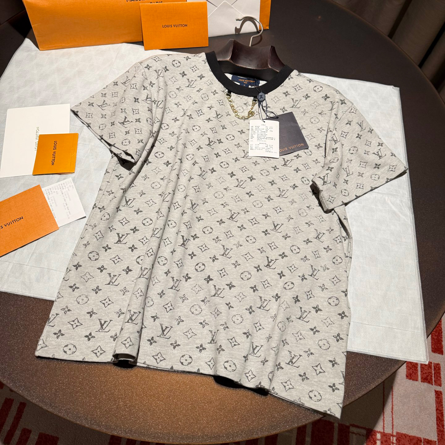 NIGO Louis Vuitton MONOGRAM  Women's Summer Fashion Casual Washed Pattern Round Neck Chain Short Sleeve T-Shirt #nigo78384