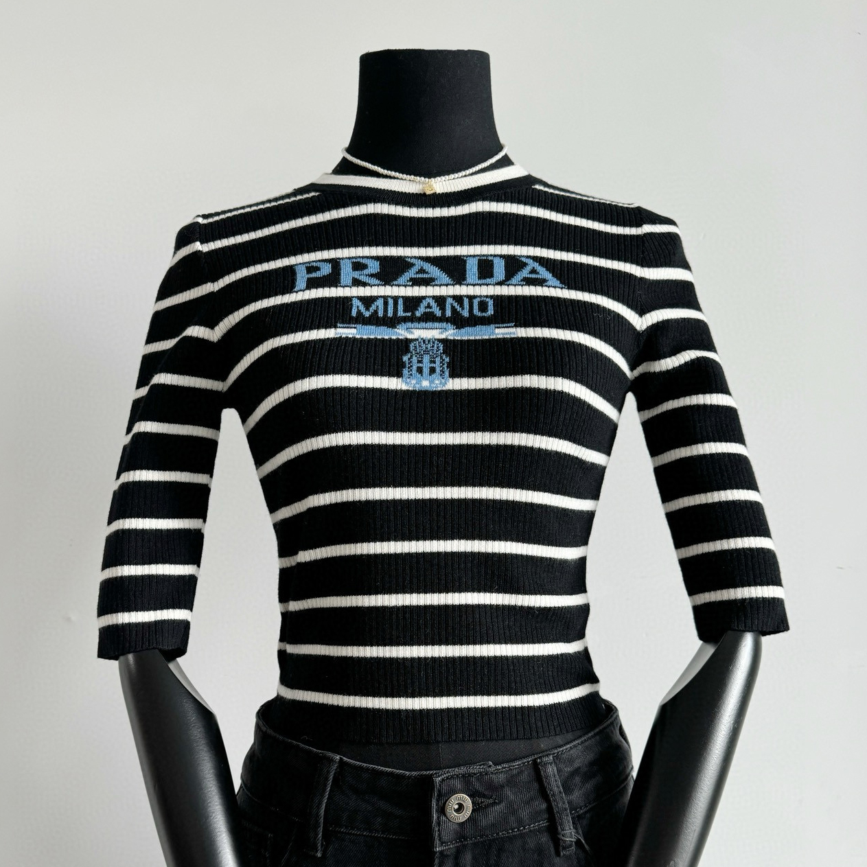NIGO Prada Women's Autumn/Winter Fashion Casual Striped Color-Block Logo Letter Round Neck Wool Knit Sweater #nigo78375