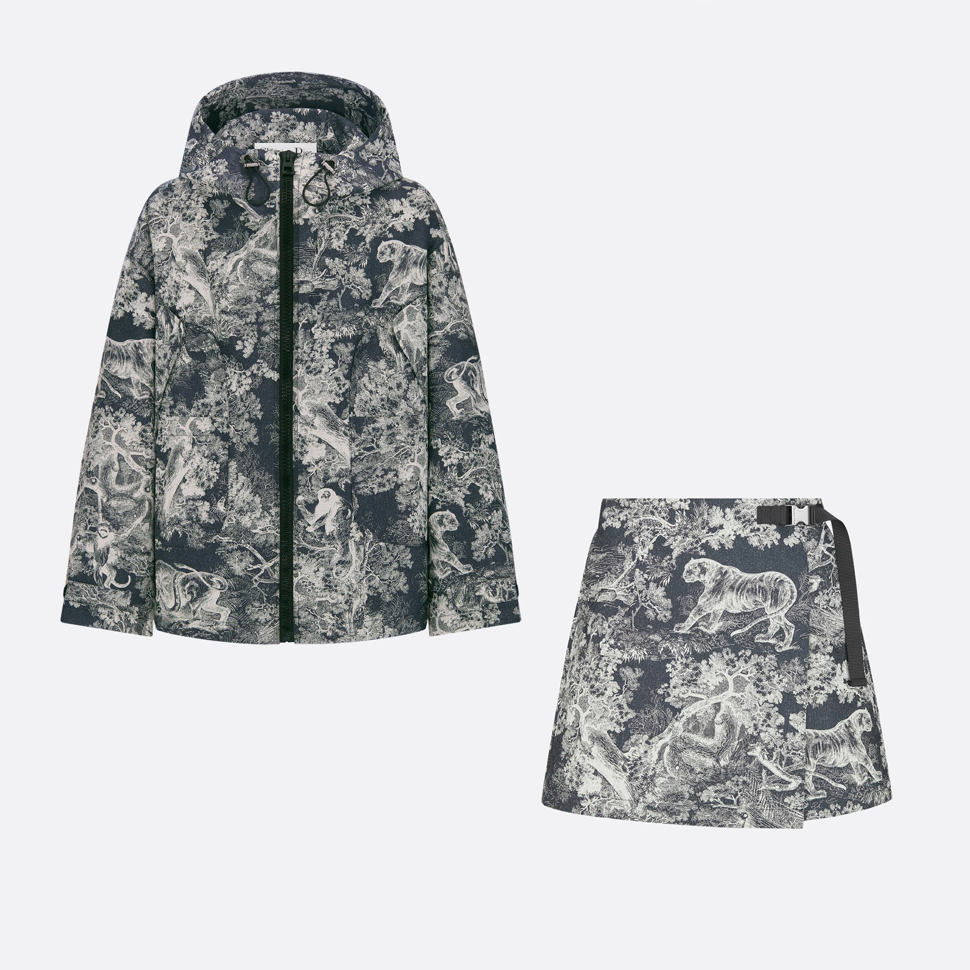 NIGO Dioriviera Women's Spring/autumn Fashion Classic Sauvage Printed Pattern Hooded Zipper Jacket High Waisted Short Casual Skirt Pants Shorts Suit Set #nigo78378