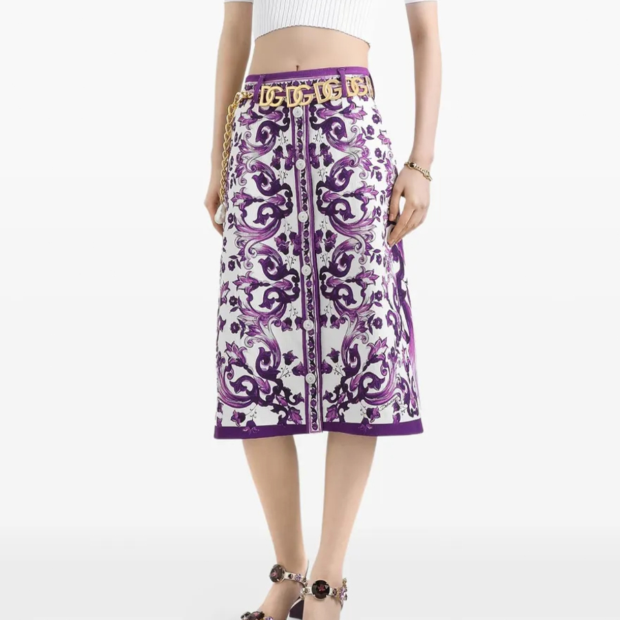 NIGO Dolce&Gabbana Women's High Street Summer Floral Print Zipper Fitted Casual Skirt #nigo81492