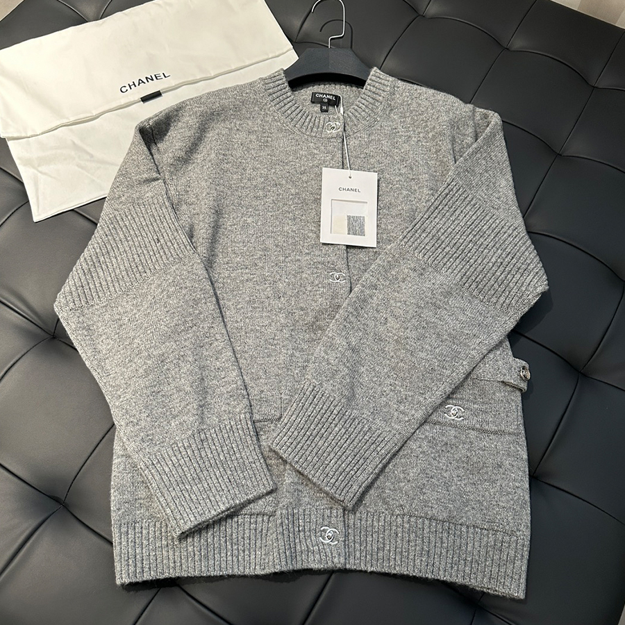 NIGO Chanel Women's Autumn/Winter Solid Color Round Neck Single Button Cashmere Long Sleeve Knitted Cardigan #nigo81488