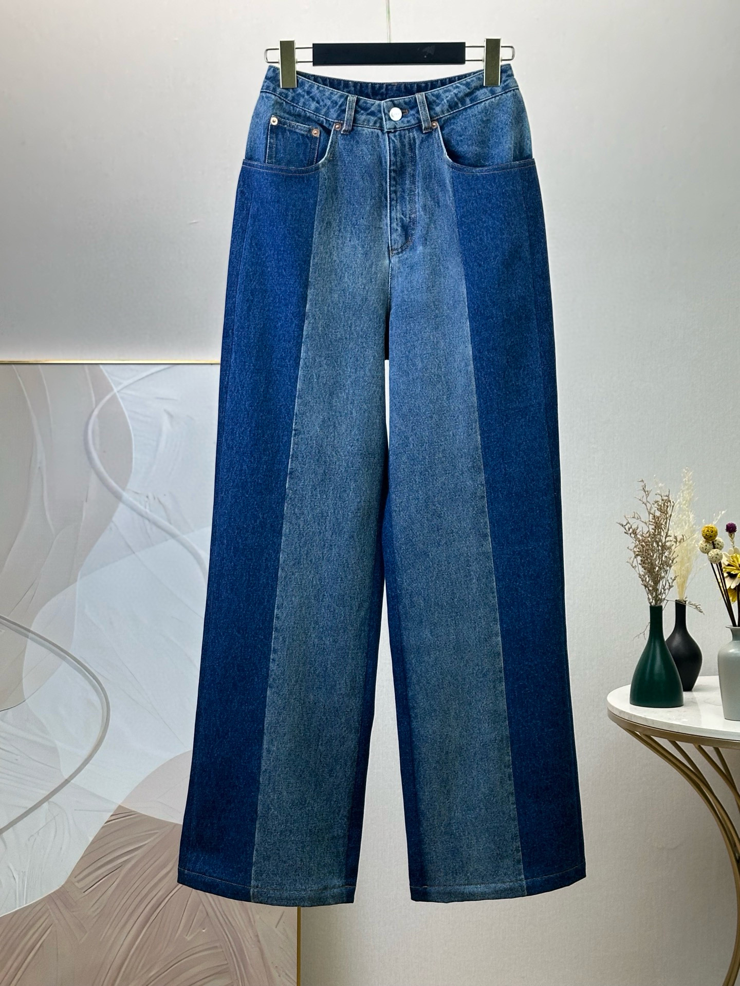 L NIGO Women's Spring/Summer Retro Color Block Straight Leg Casual Denim Pants