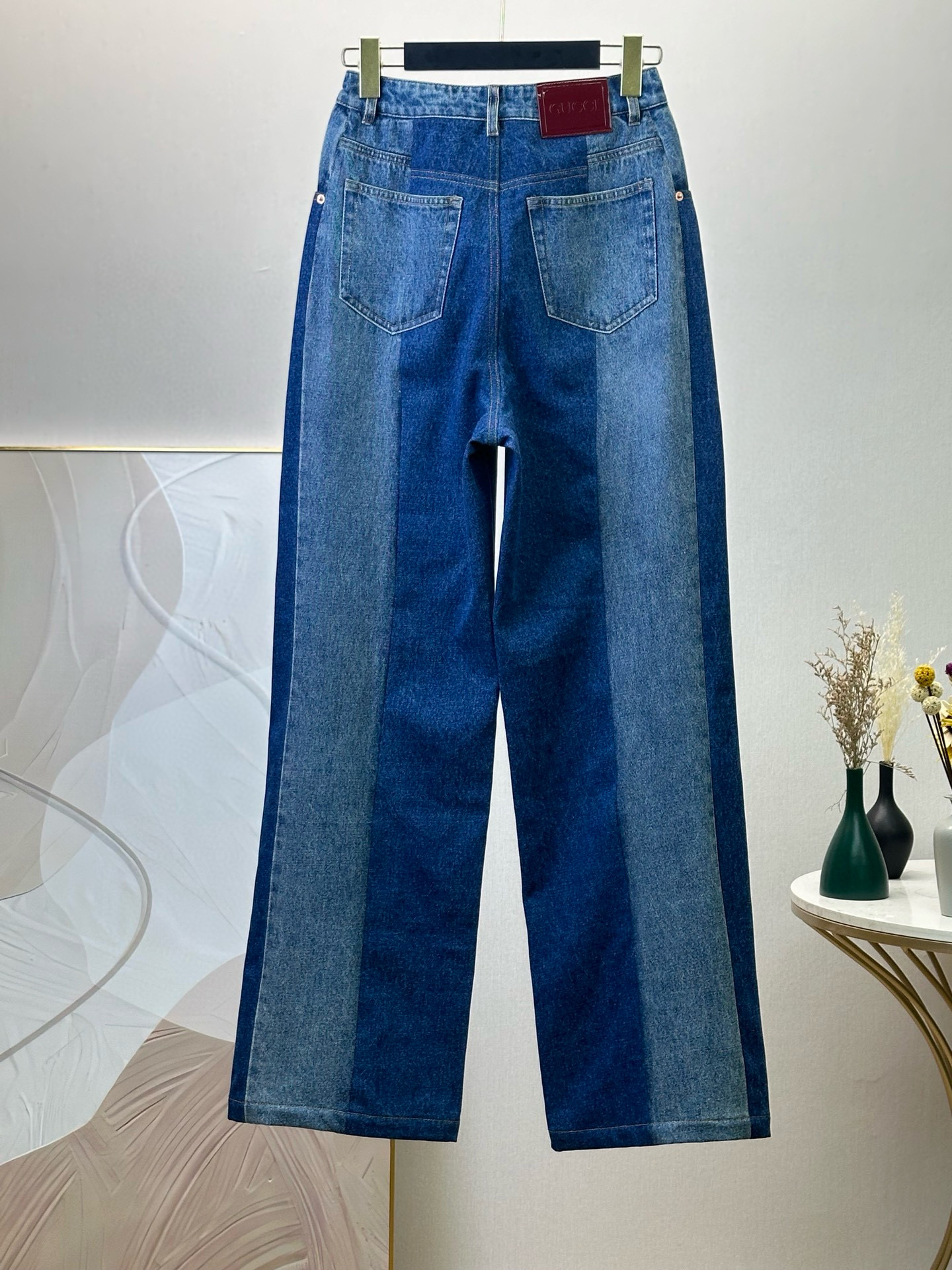 L NIGO Women's Spring/Summer Retro Color Block Straight Leg Casual Denim Pants