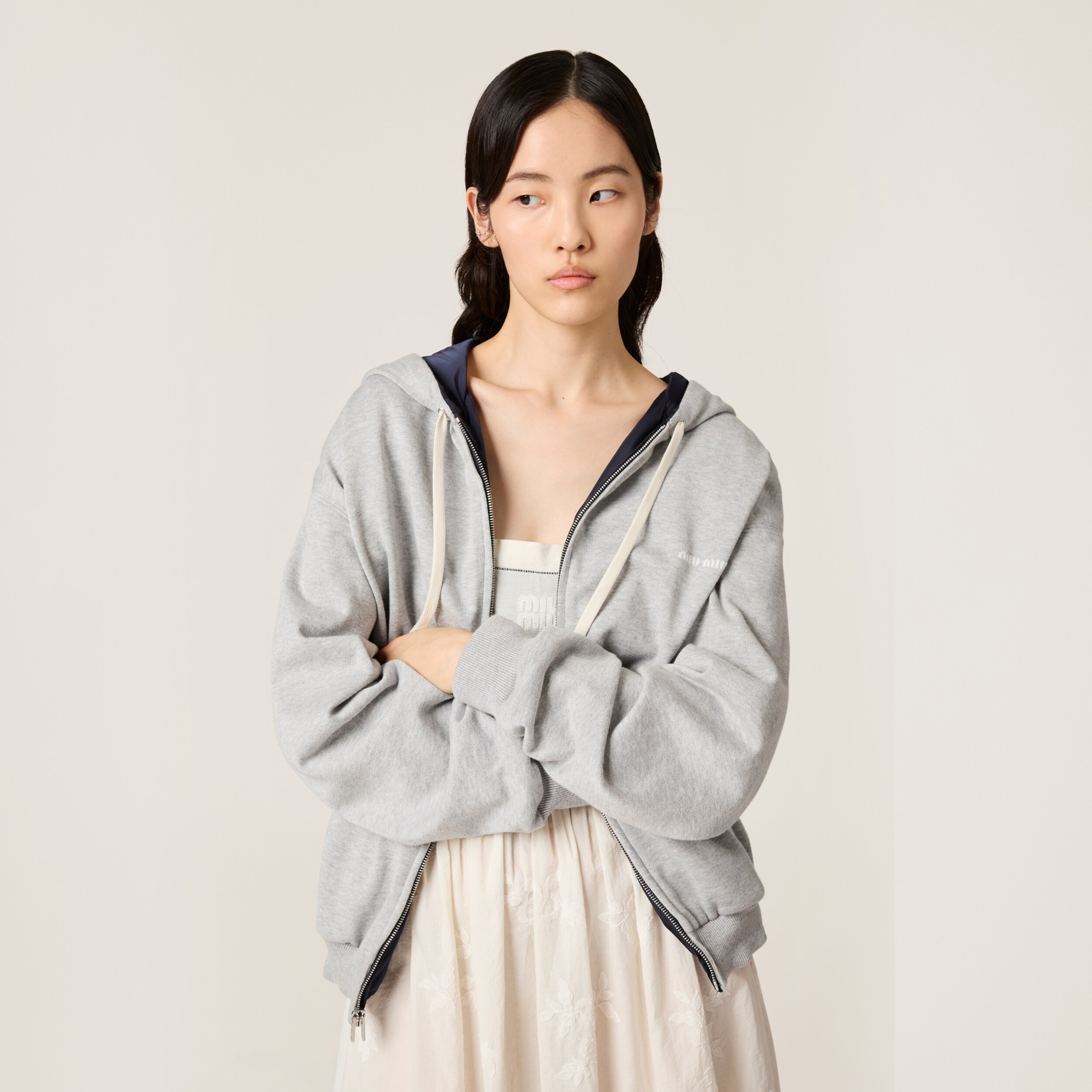NIGO MiuMiu Women's Spring/autumn Fashion Casual Plain Knit Cotton Nylon Reversible Hooded Zipper Jacket #nigo78399