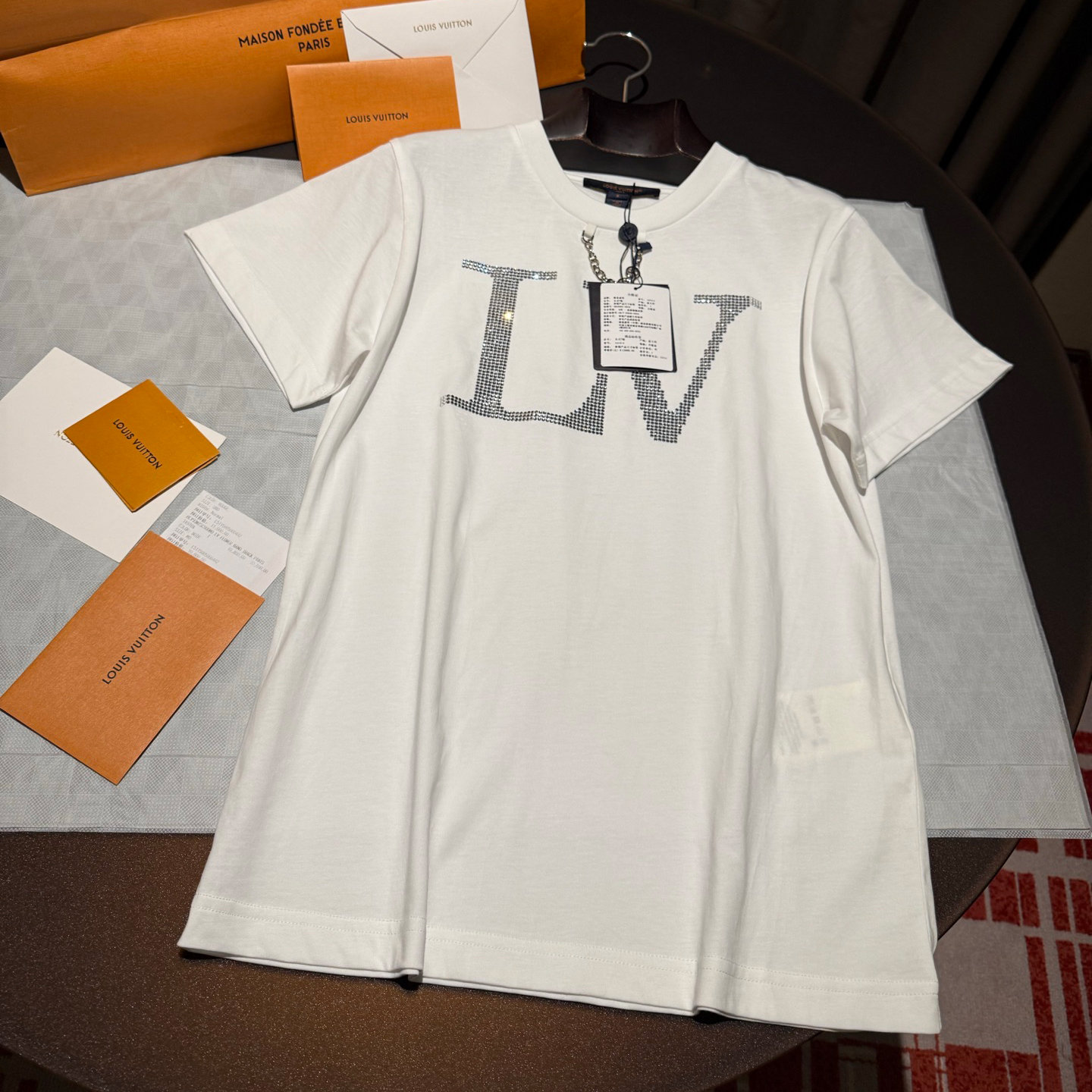 NIGO Louis Vuitton Women's Summer Logo Rhinestone Solid Color Short Sleeve Cotton Round Neck T-Shirt #nigo81513