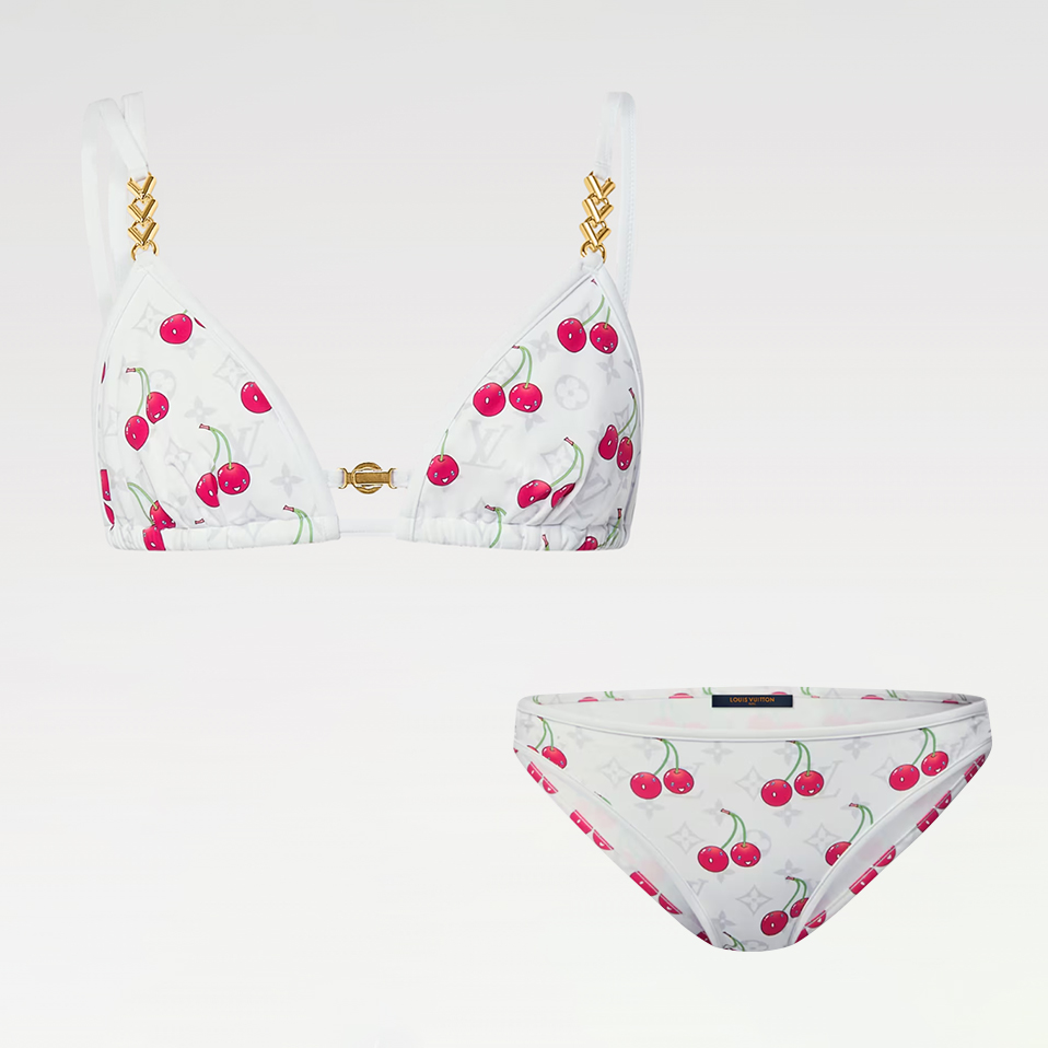 NIGO Louis Vuitton LV x TM ﻿ Women's Cherry Print Triangle Knit Bikini Top Swimsuit Swim Bottoms #nigo81514