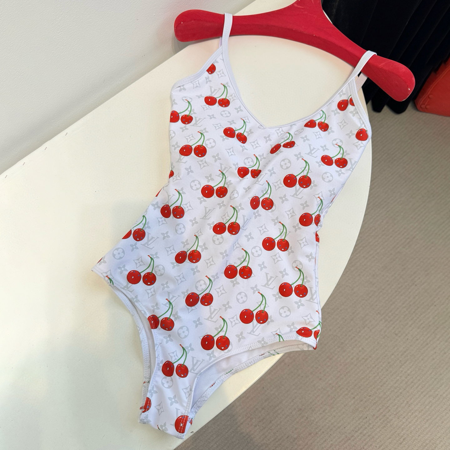 NIGO Louis Vuitton LV x TM Women's Cherry Logo Print Summer V-Neck One-Piece Swimsuit #nigo81515