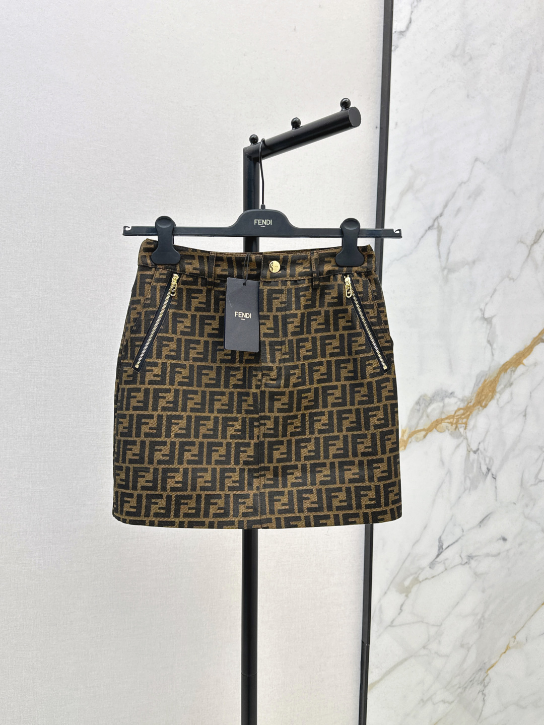 NIGO Fendi Women's Spring/summer Classic Fashion Ff Jacquard Pattern Pocket Zipper Casual Short Skirt #nigo78394