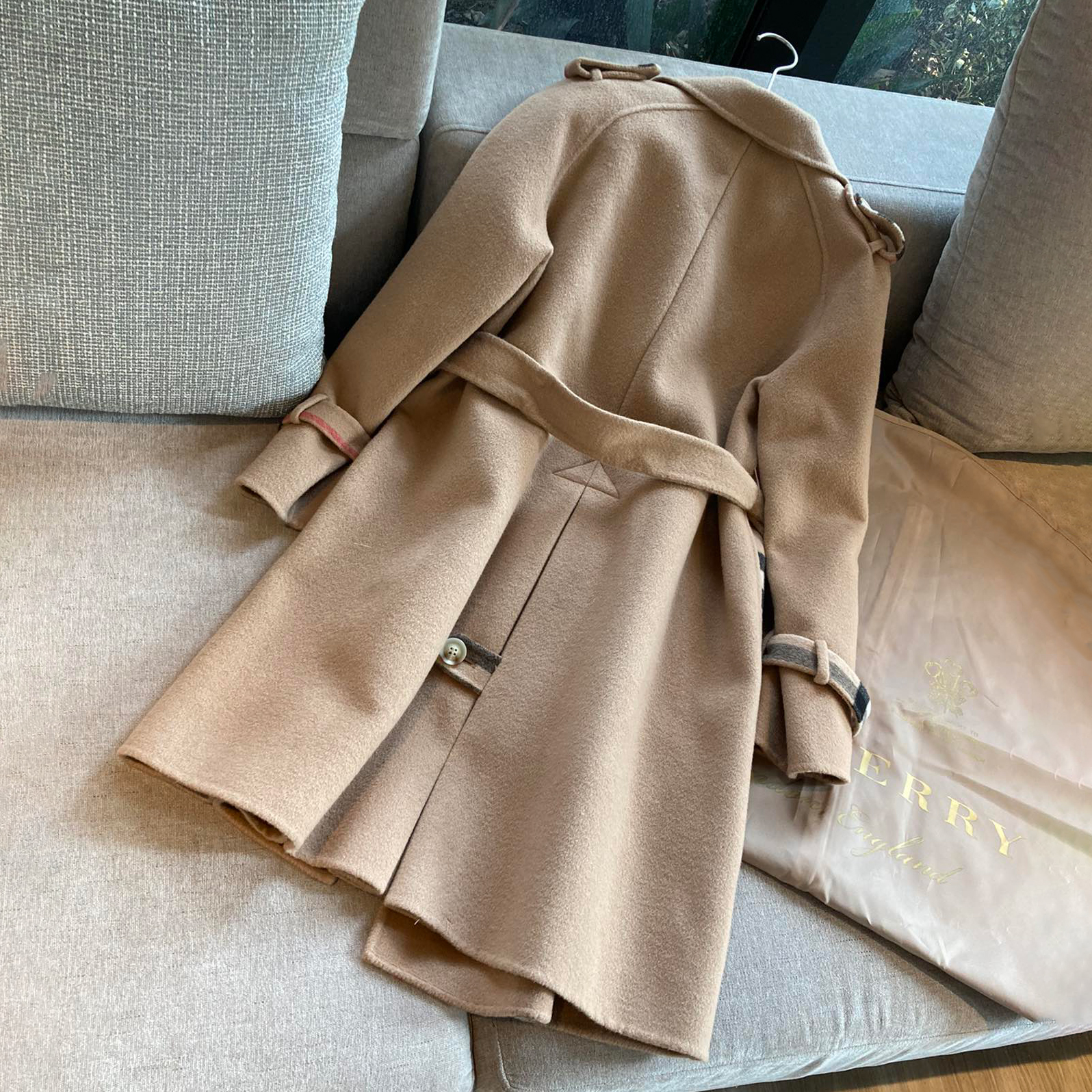 NIGO Burberry Women's Autumn/winter Fashion Classic Checkered Collar Cashmere Fabric Belted Lightweight Long Trench Coat Jacket #nigo78414