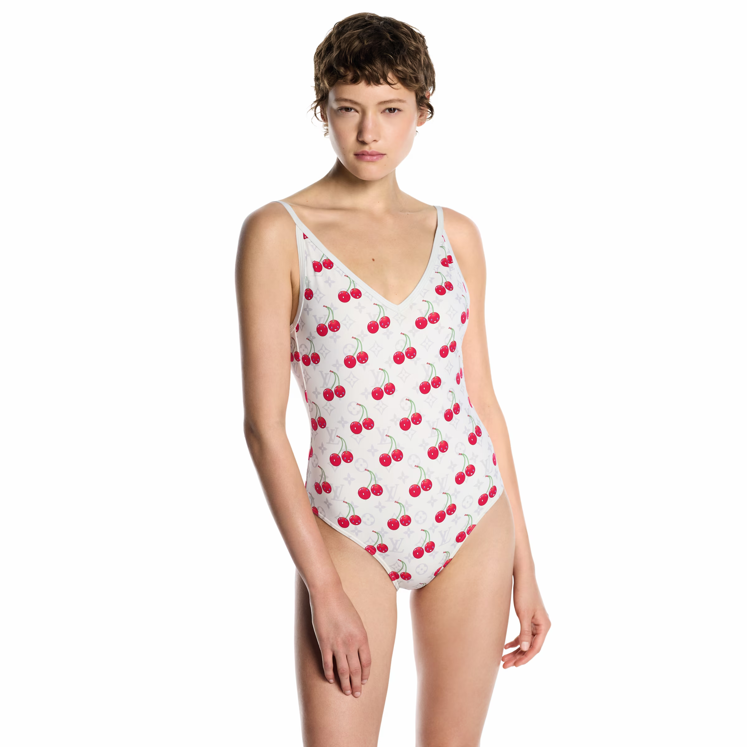 NIGO Louis Vuitton LV x TM Women's Cherry Logo Print Summer V-Neck One-Piece Swimsuit #nigo81515