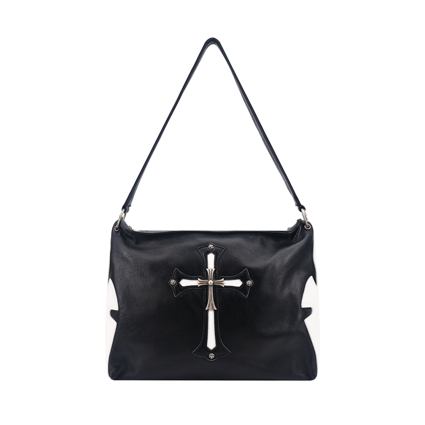 NIGO Chrome Hearts Classic Cross 925 Sterling Silver Solid Color Cowhide Vintage Tote Bag Single Shoulder Crossbody Bag Fashionable Casual Bag Bags #nigo81494