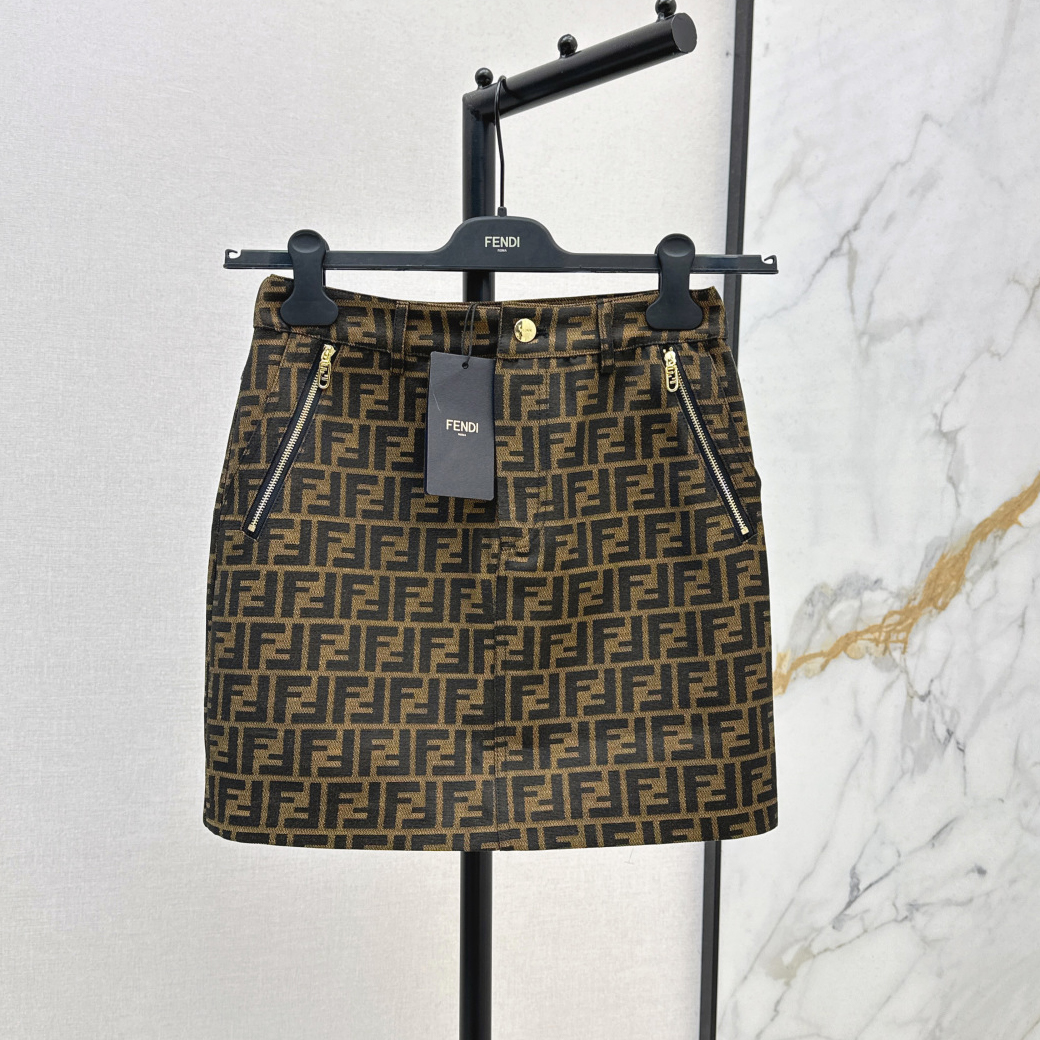 NIGO Fendi Women's Spring/summer Classic Fashion Ff Jacquard Pattern Pocket Zipper Casual Short Skirt #nigo78394