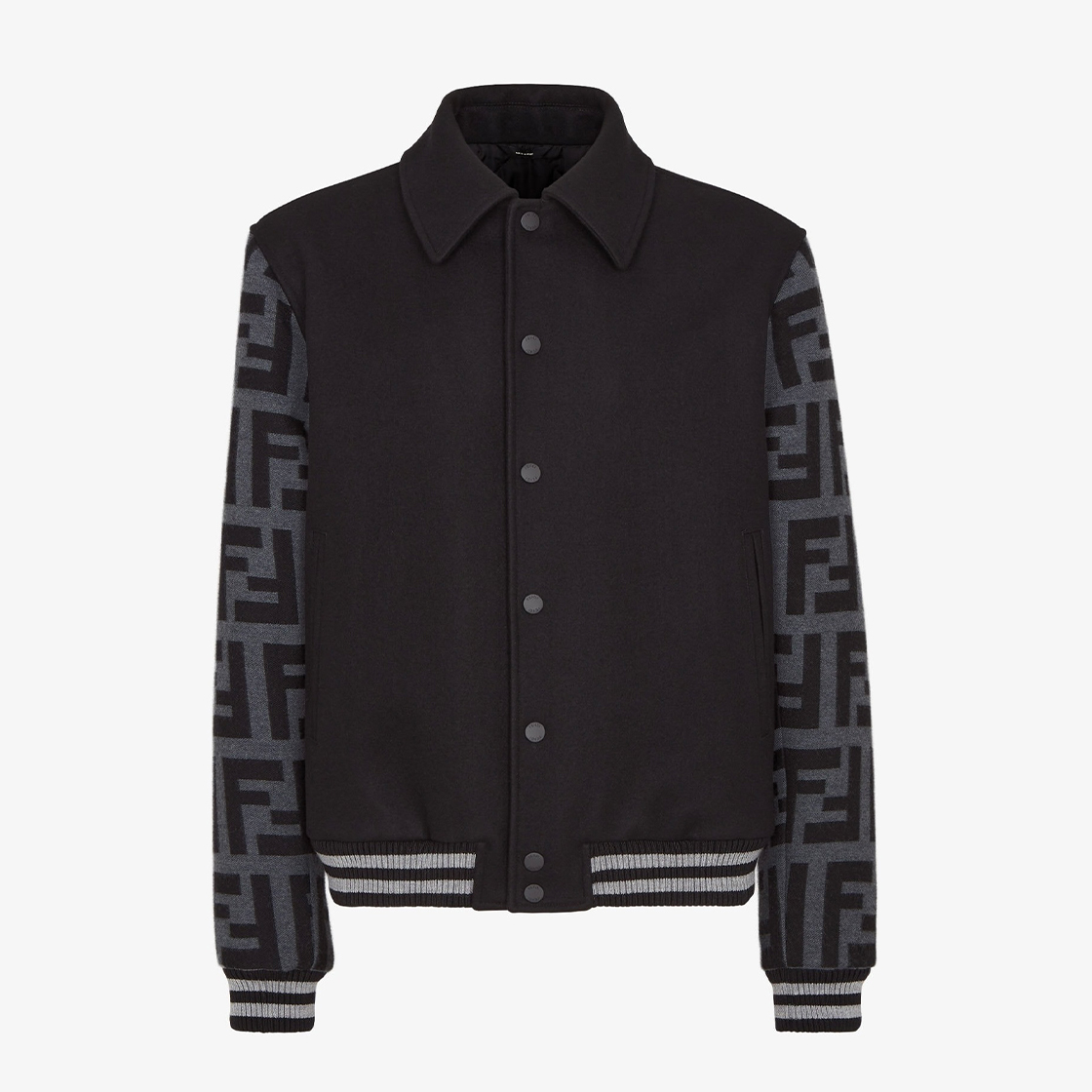 NIGO Fendi Men's Autumn/Winter Turn-Down Collar Single-Breasted Printed Long-Sleeved Baseball Jacket Black Wool Pilot Jacket #nigo81496