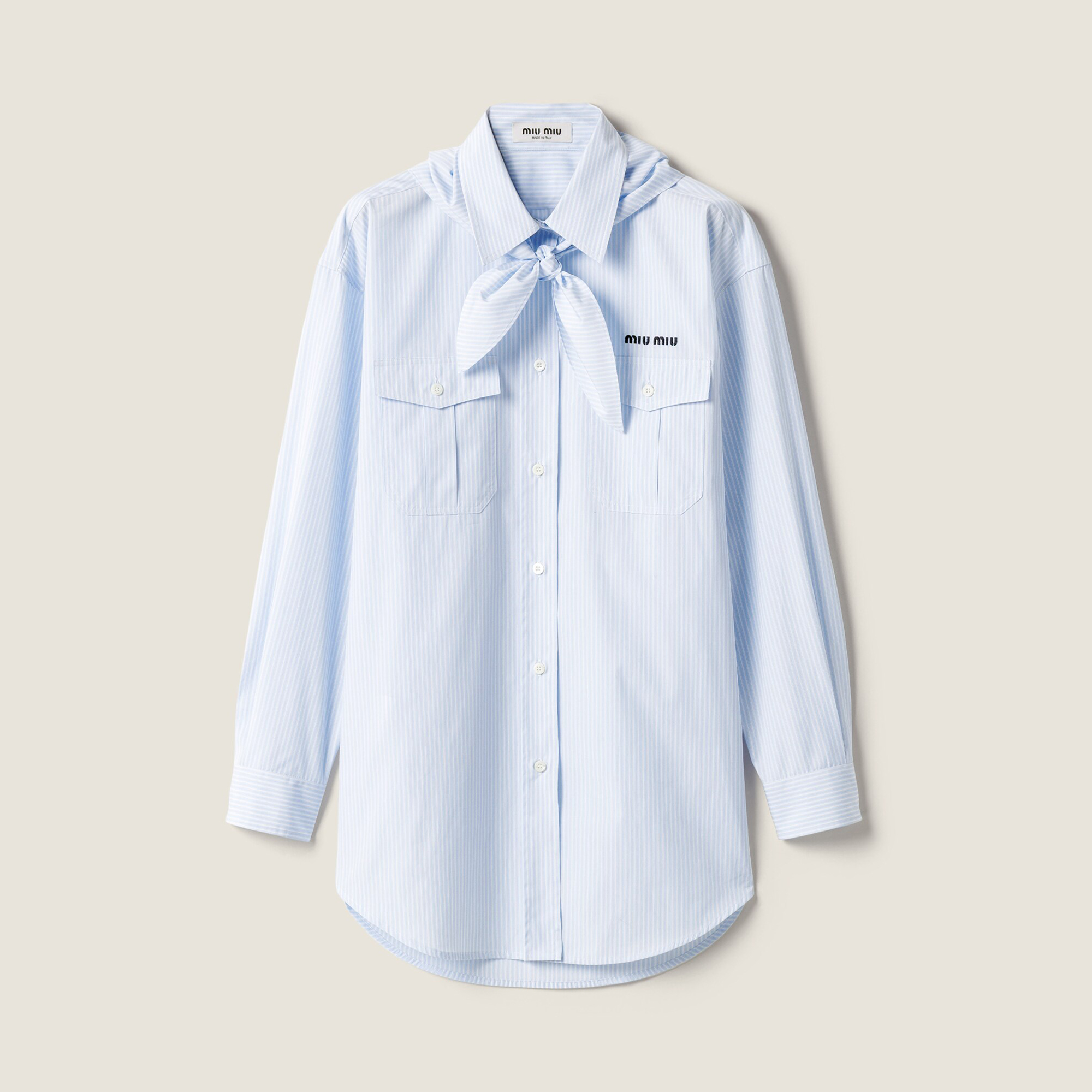 NIGO MiuMiu Women's Spring/summer Fashion Casual Scarf Striped Logo Embroidered Cotton Long Wide Cut Shirt #nigo78398