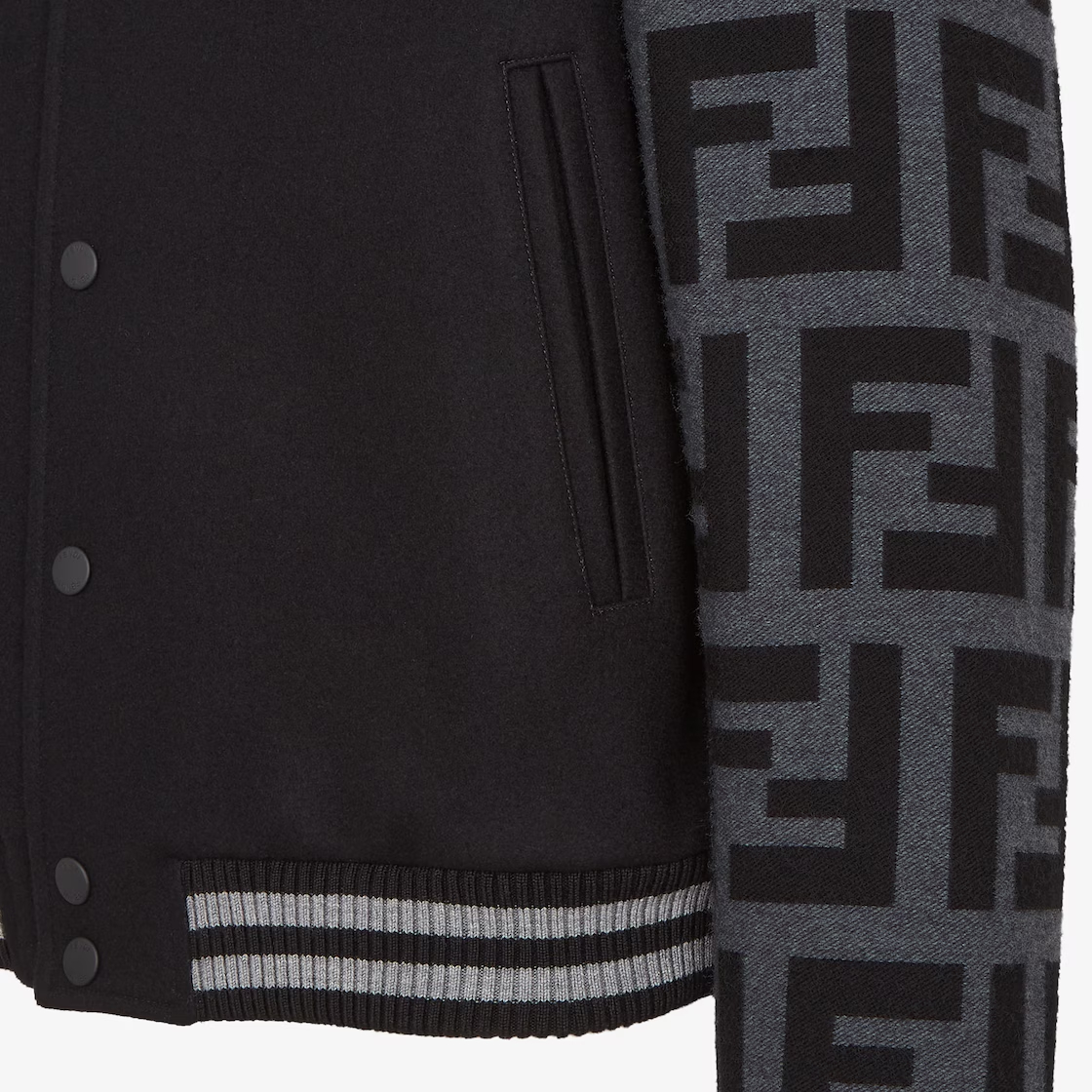 NIGO Fendi Men's Autumn/Winter Turn-Down Collar Single-Breasted Printed Long-Sleeved Baseball Jacket Black Wool Pilot Jacket #nigo81496