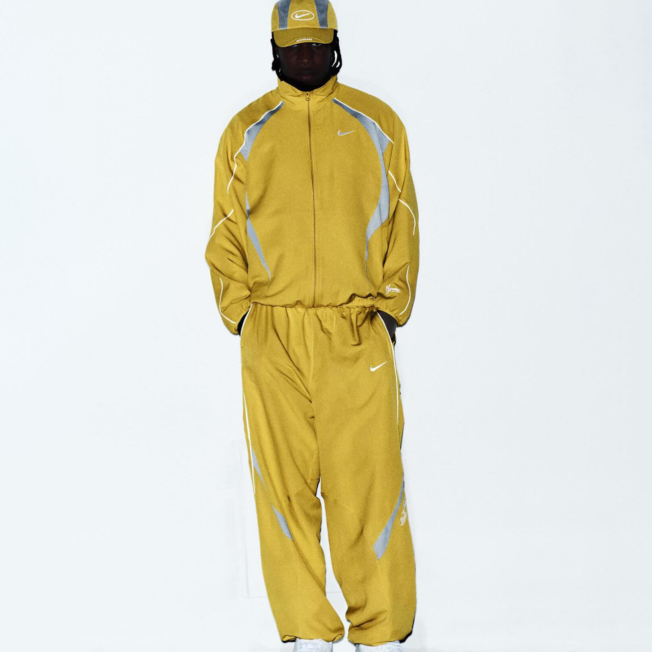 NIGO Supreme x Nike Men's Fashionable Cuff Embroidery Zipper Fitted Long-Sleeved Solid Color Sports Jacket Casual Striped Elastic Loose Sports Pants #nigo81521