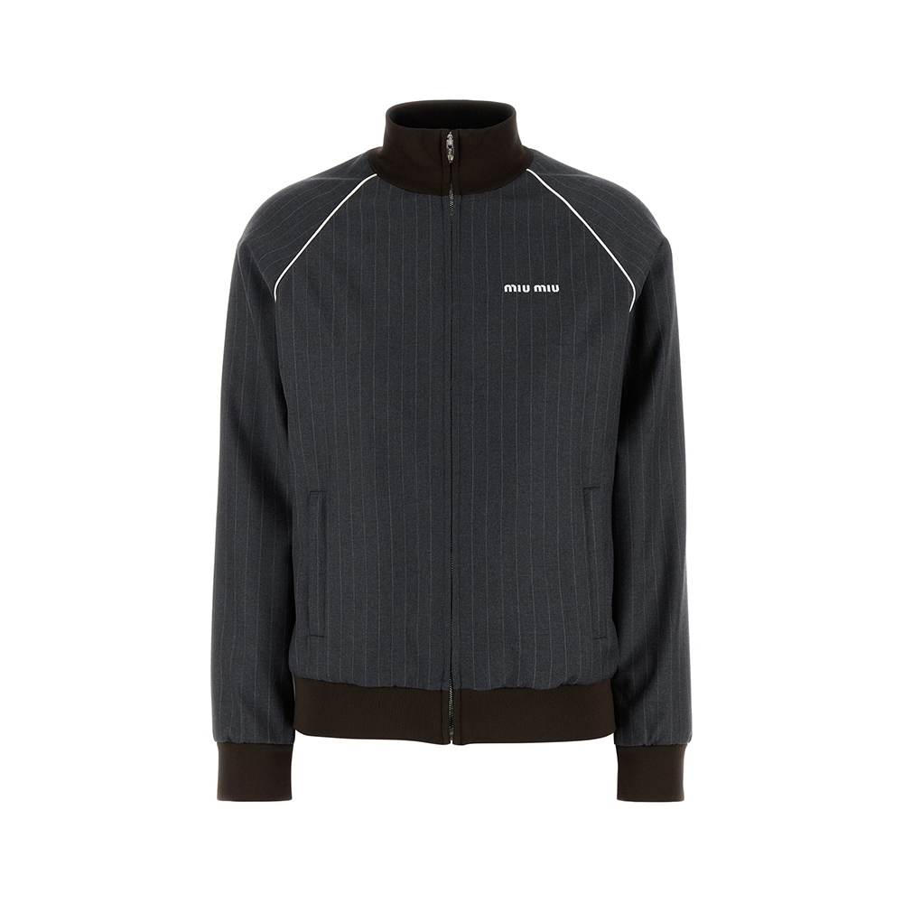 NIGO MiuMiu Women's Striped Wool Patchwork Stand-up Collar Zipper Spring/Autumn Long-sleeved Jacket Casual Stretch Solid Color Pleated Mini Skirt #nigo81495