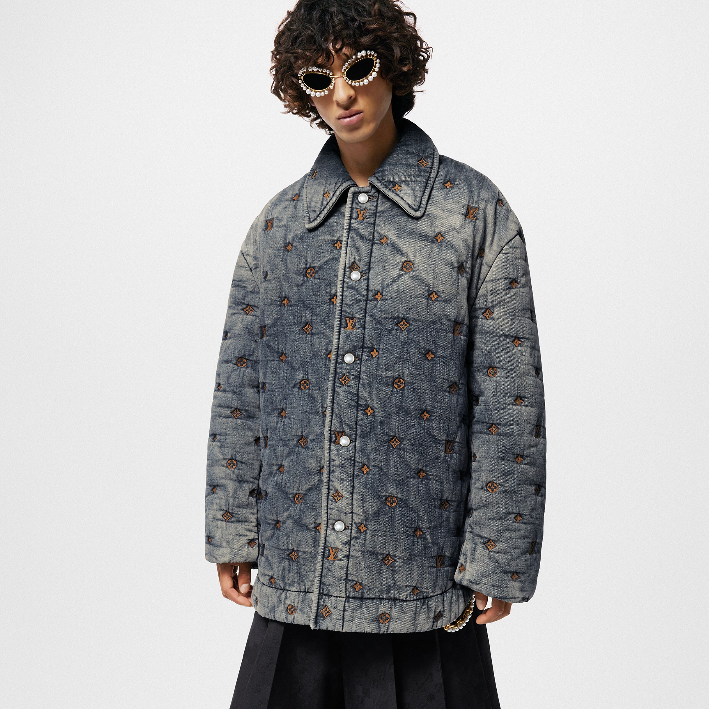 NIGO Louis Vuitton Men's Spring/Autumn Monogram Embroidered Loose Single-Breasted Cotton Blend Solid Color Long Sleeve Denim Jacket #nigo81499