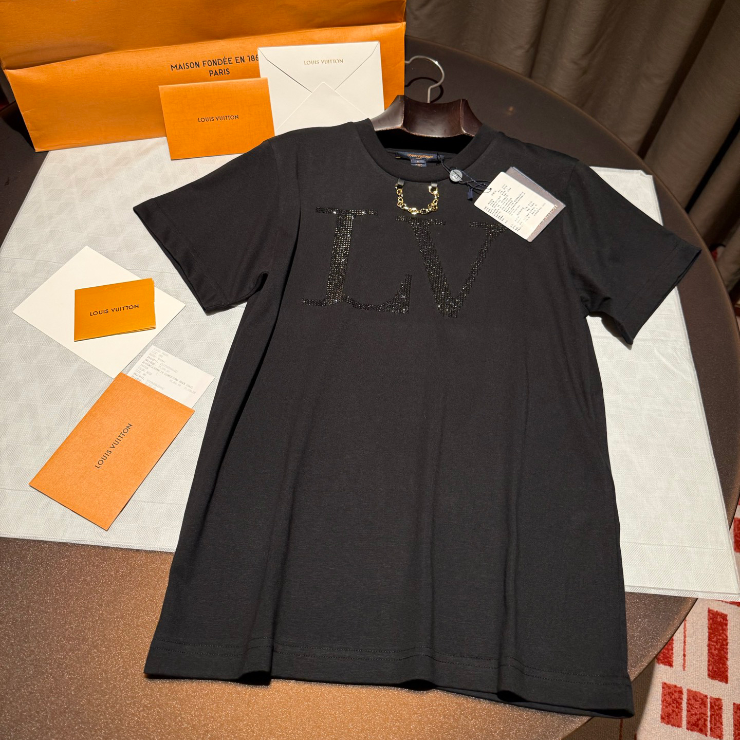 NIGO Louis Vuitton Women's Summer Logo Rhinestone Solid Color Short Sleeve Cotton Round Neck T-Shirt #nigo81513