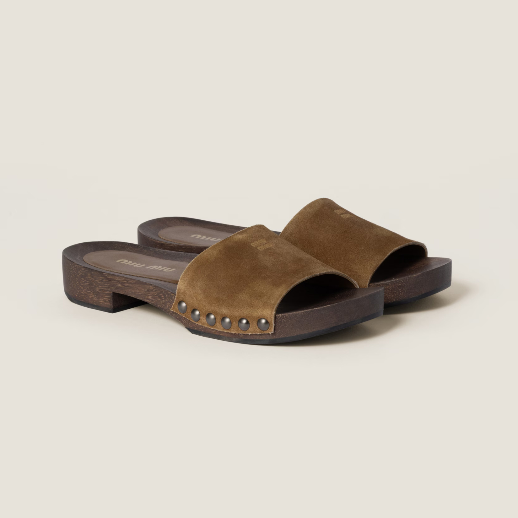 NIGO MiuMiu Women's Summer Fashion Casual Round Toe Slip On Suede Leather Wooden Sole Sandals Shoes #nigo78432