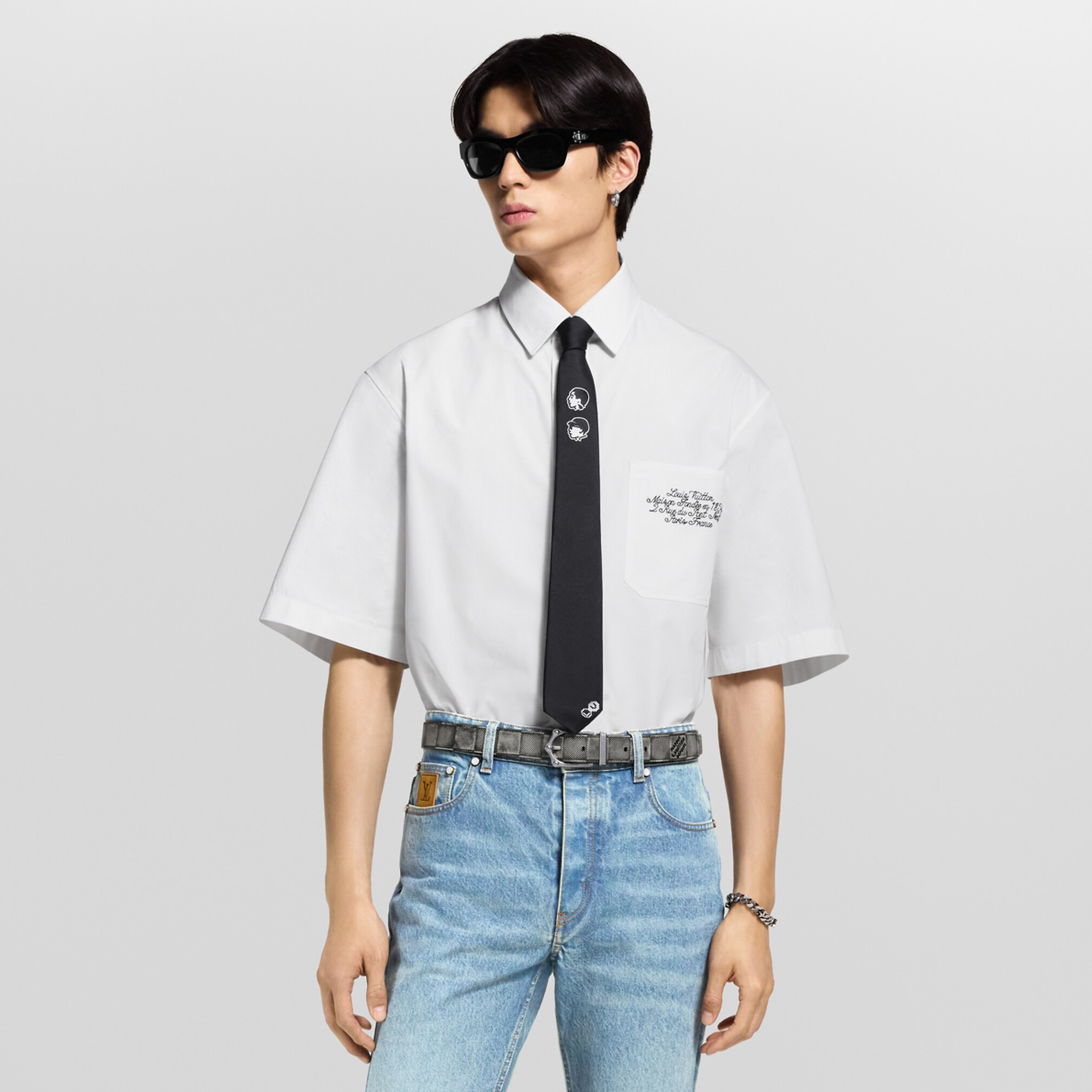 NIGO Louis Vuitton Men's Summer Casual Collared Single Breasted Letter Embroidered Short Sleeved Shirt #nigo78427