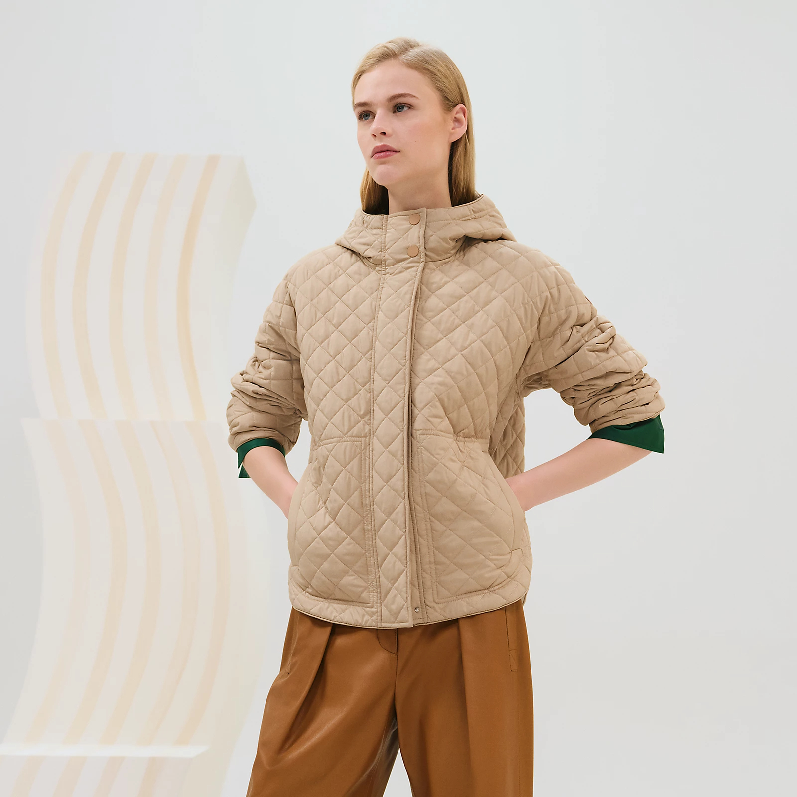 NIGO Hermes Women's Spring And Autumn Checkered Badge Lightweight Solid Color Zipper Hooded Quilted Jacket Ngvp #nigo2299