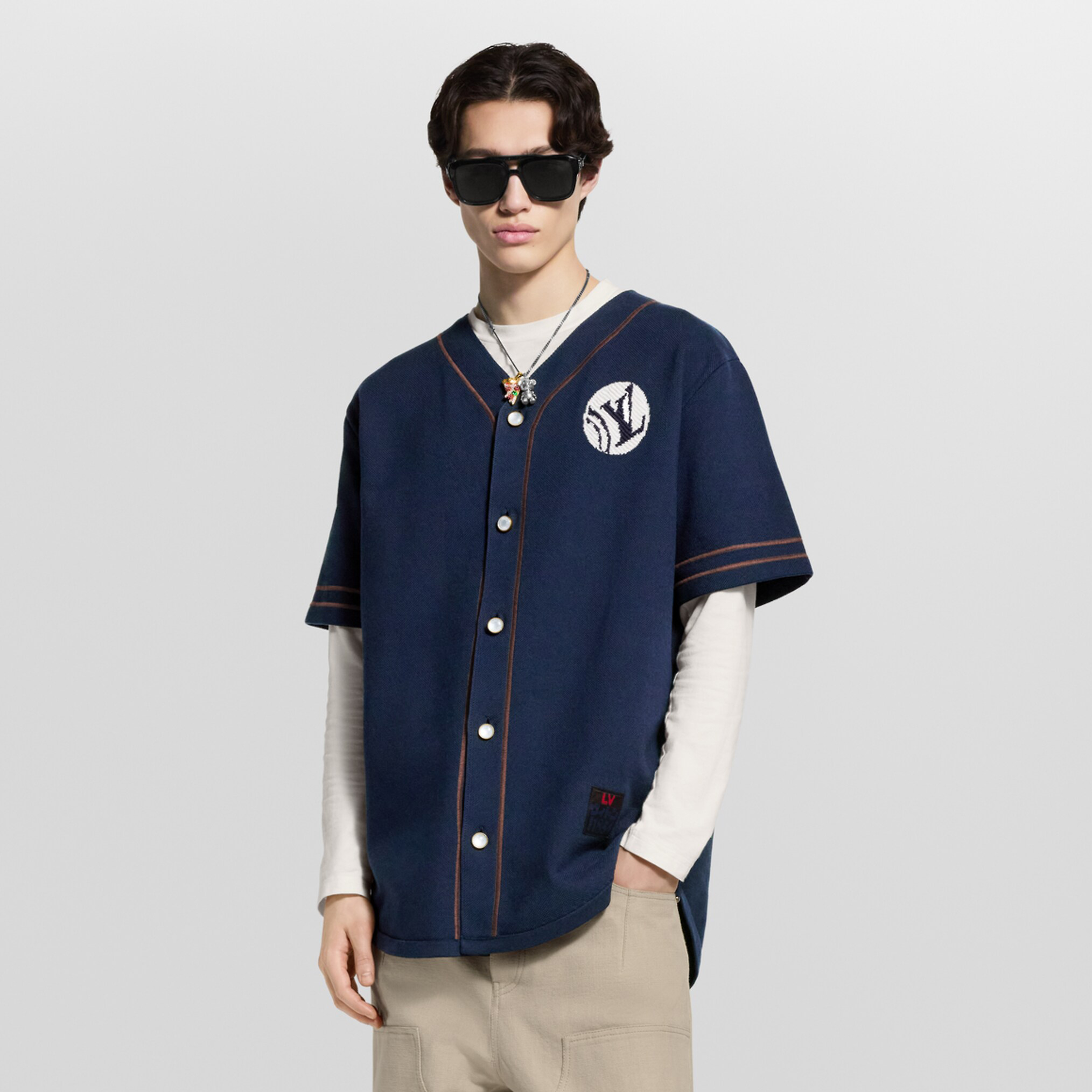NIGO Louis Vuitton Men's Summer Fashion Casual Single Breasted Embroidered Pattern Short Sleeved Knitted Baseball Shirt #nigo78426