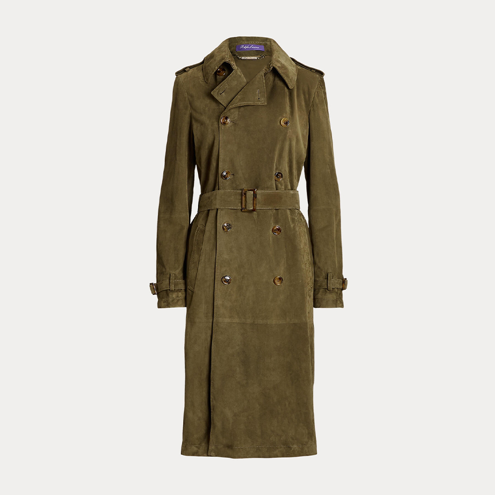 NIGO Ralph Lauren Women's Autumn/Winter Sheepskin Suede Leather Double-Breasted Vintage Belt Solid Color Lapel Long Coat Jacket Ngvp #nigo2298