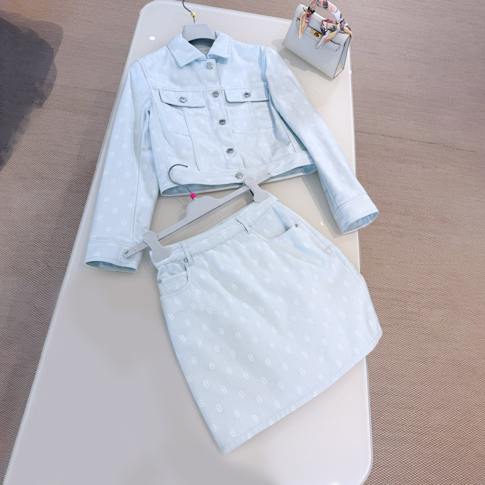 NIGO Hermes Women's Spring/Autumn Fashion Casual Pig Nose Print Logo Long Sleeved Single Breasted Collar Jacket Print Mini Skirt Suit Set #nigo78418