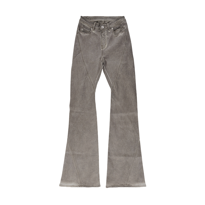 NIGO Rick Owens Men's Spring And Fall Do Old Desert Color Washed Flare Wide-leg Denim Pants Skinny Stacked Drag Ground Pleated Cat Whiskers Waste Soil Jeans Ngvp #nigo2415