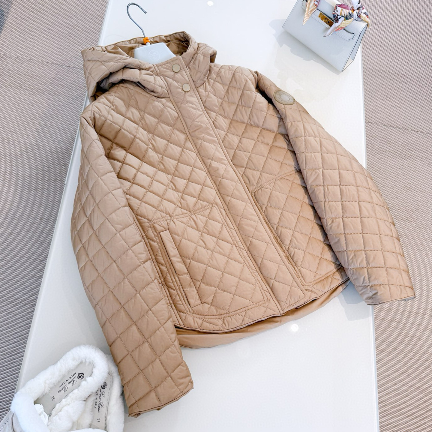 NIGO Hermes Women's Spring And Autumn Checkered Badge Lightweight Solid Color Zipper Hooded Quilted Jacket Ngvp #nigo2299