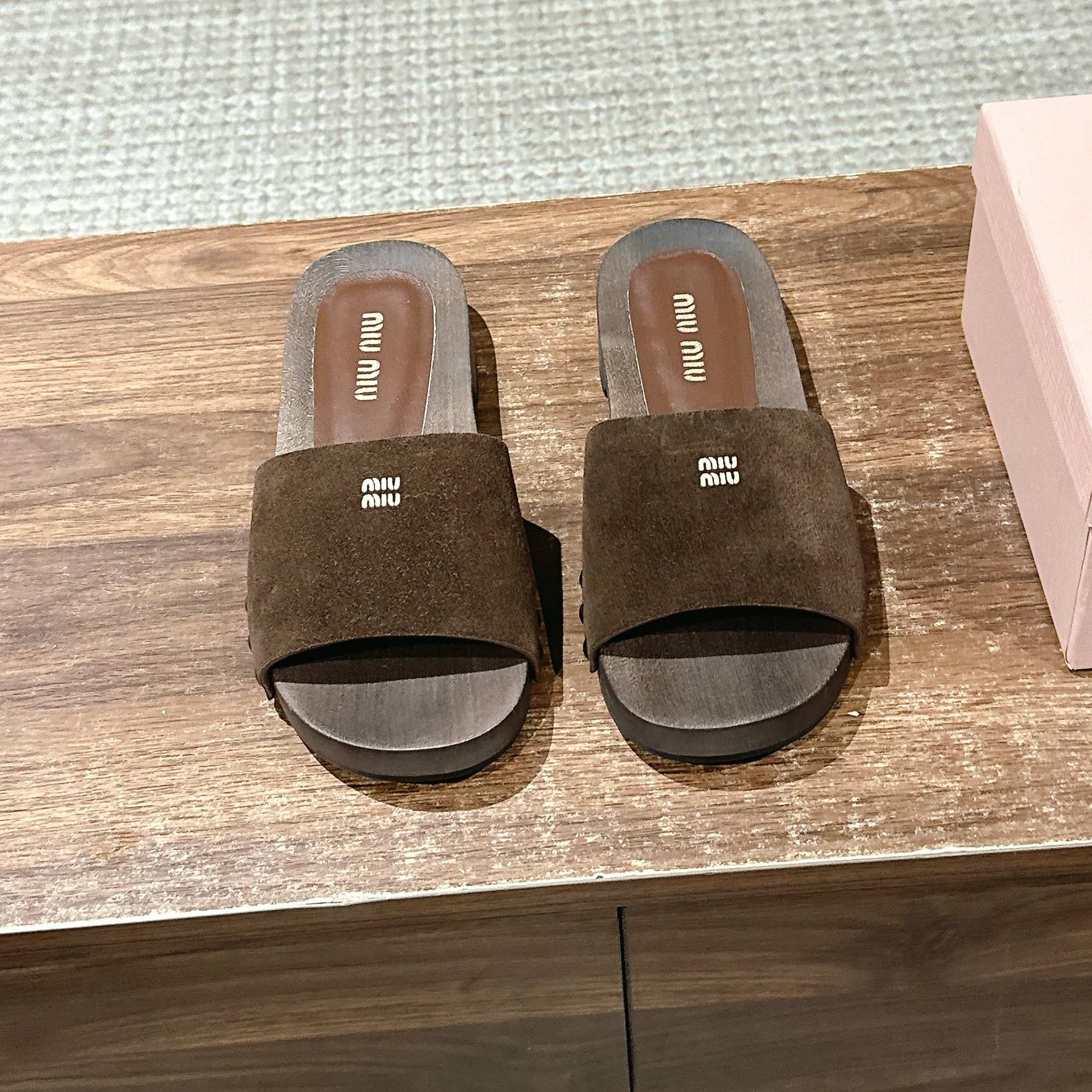 NIGO MiuMiu Women's Summer Fashion Casual Round Toe Slip On Suede Leather Wooden Sole Sandals Shoes #nigo78432