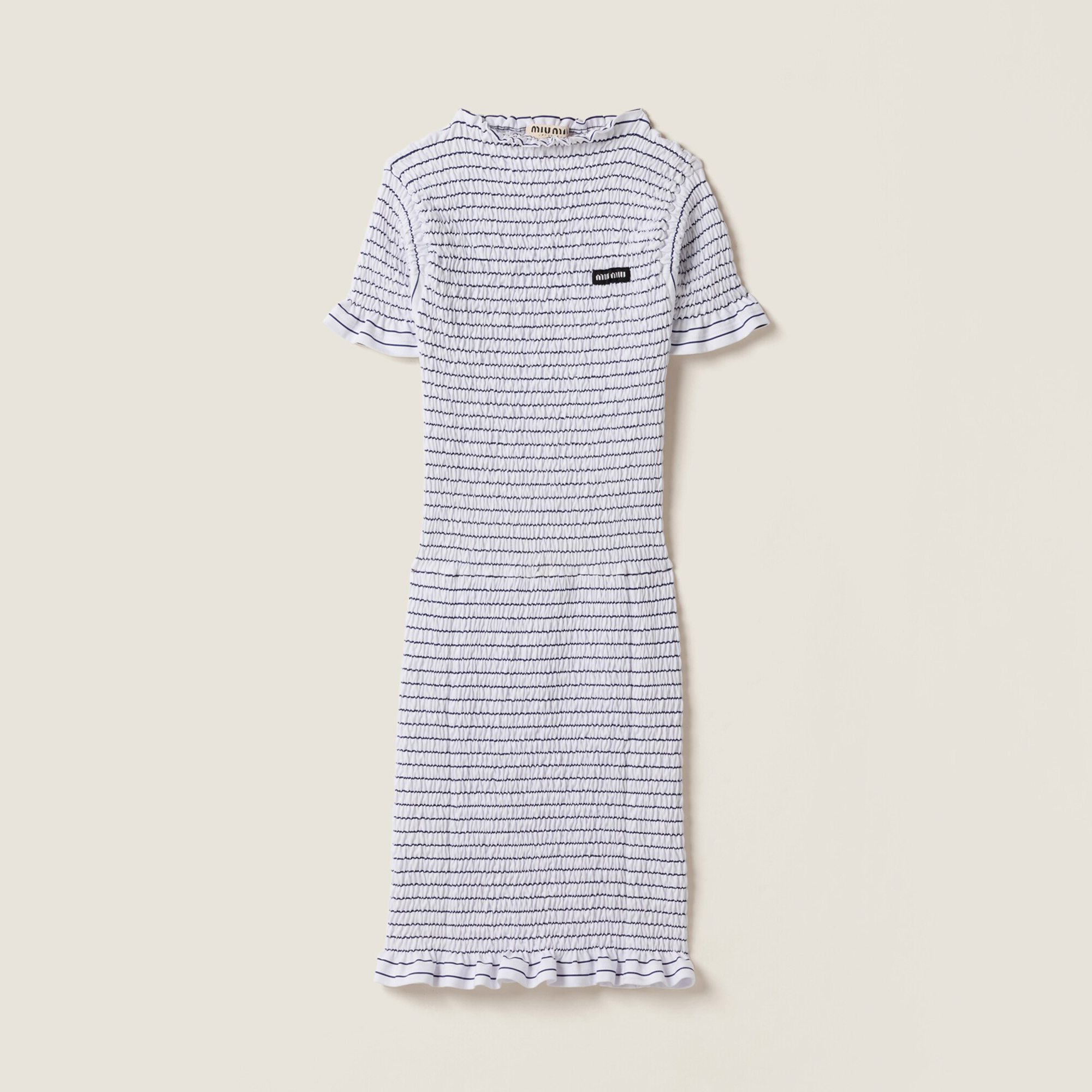 NIGO MiuMiu Women's Summer Fashion Casual Pleated Striped Plain Knit Short Sleeve Dress #nigo78442