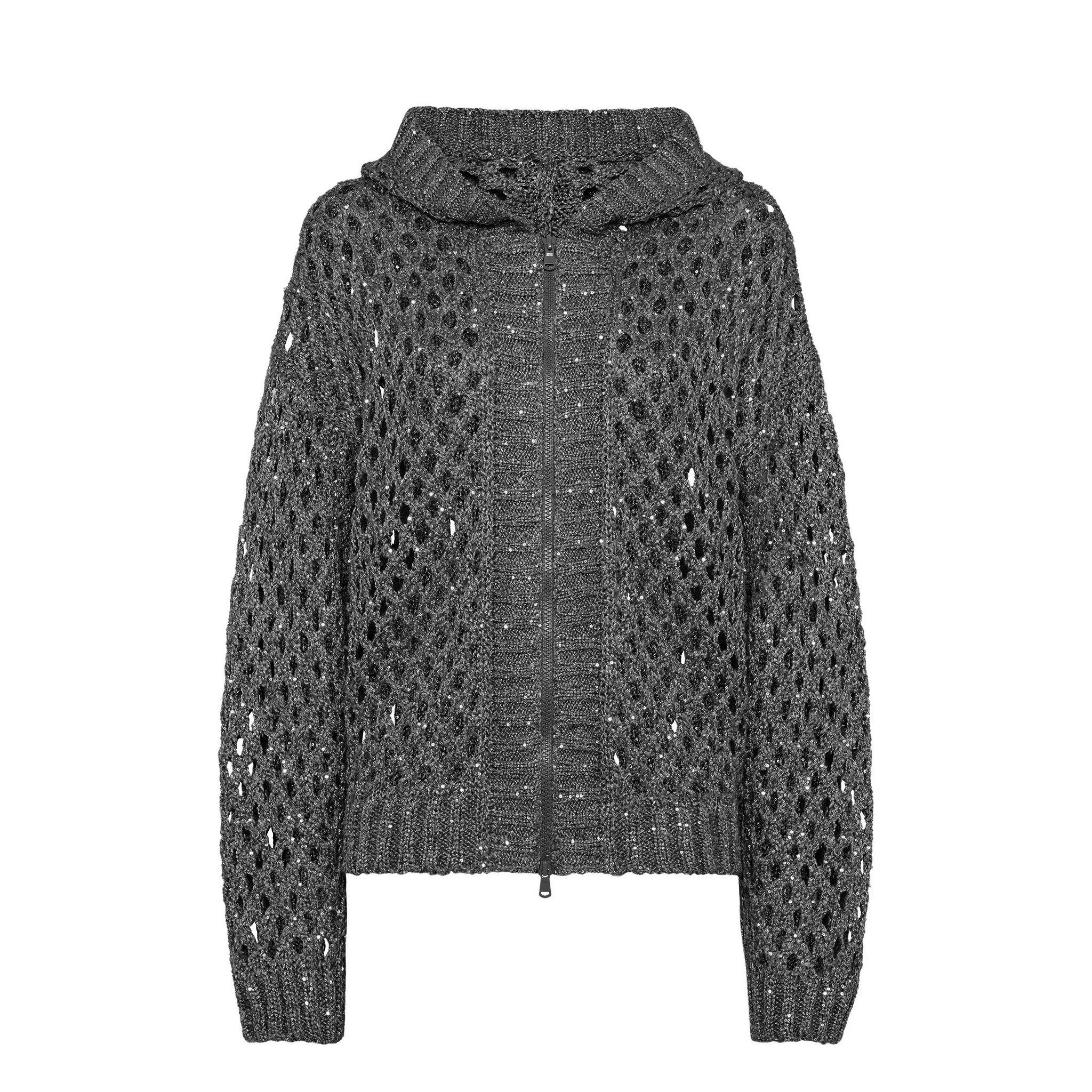 NIGO Brunello Cucinelli Women's Spring/Fall Vintage Sequined Lace-Up Oversized Zipper Knit Hooded Cardigan Ngvp #nigo2311
