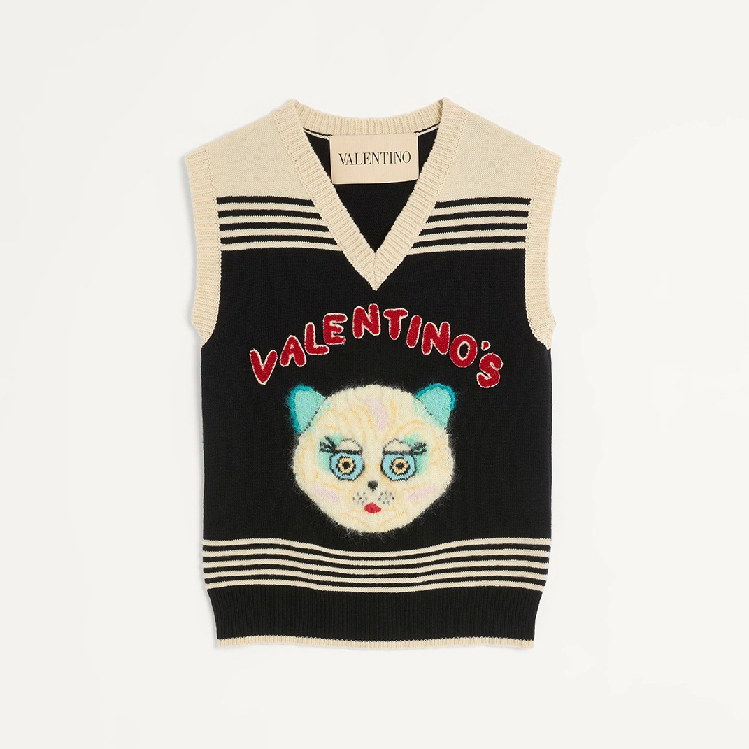NIGO Valentino LE CHAT DE LA MAISON Women's Spring/Autumn Fashion Casual V-neck Knitted Letter Pattern Embroidered Sleeveless Vest  #nigo78441