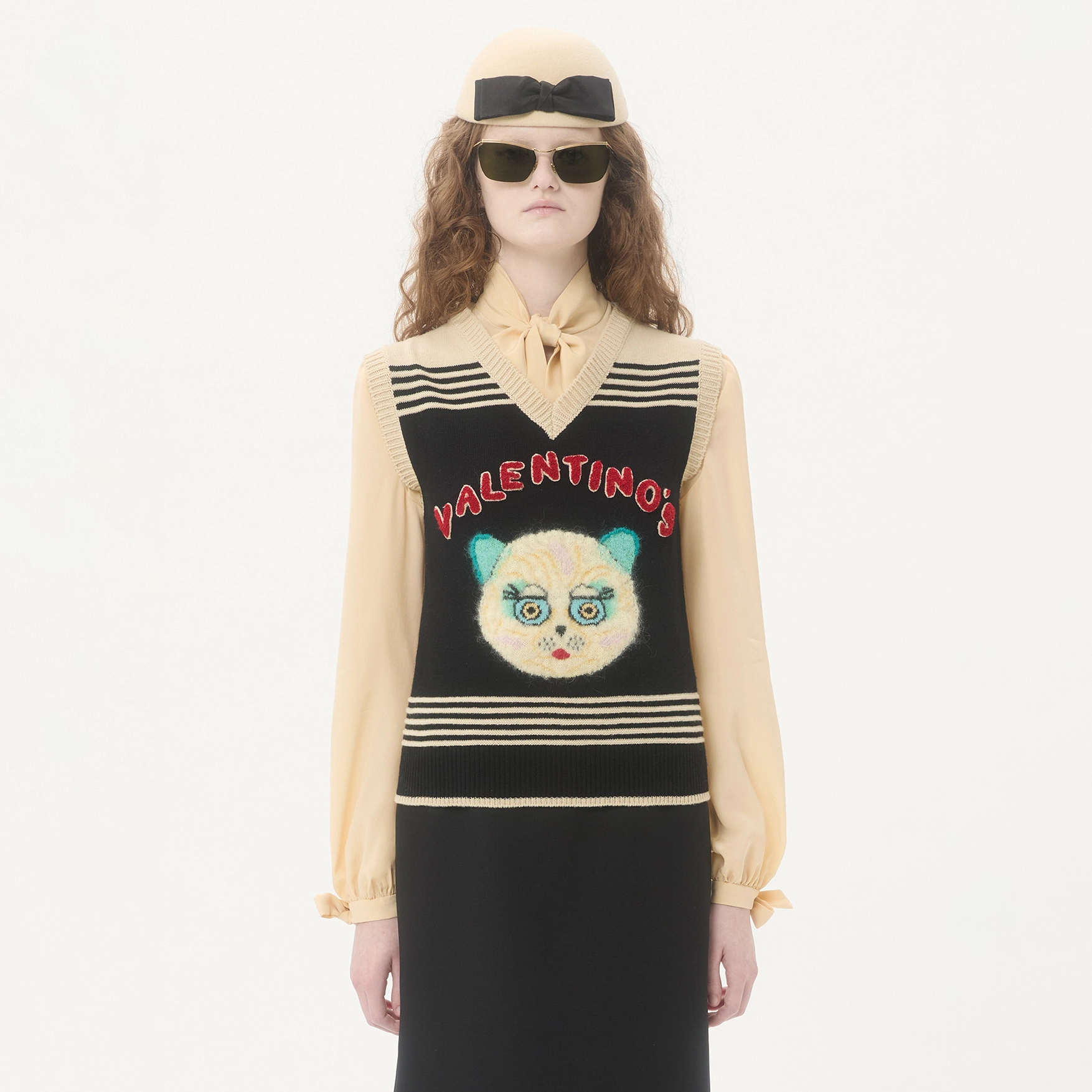 NIGO Valentino LE CHAT DE LA MAISON Women's Spring/Autumn Fashion Casual V-neck Knitted Letter Pattern Embroidered Sleeveless Vest  #nigo78441