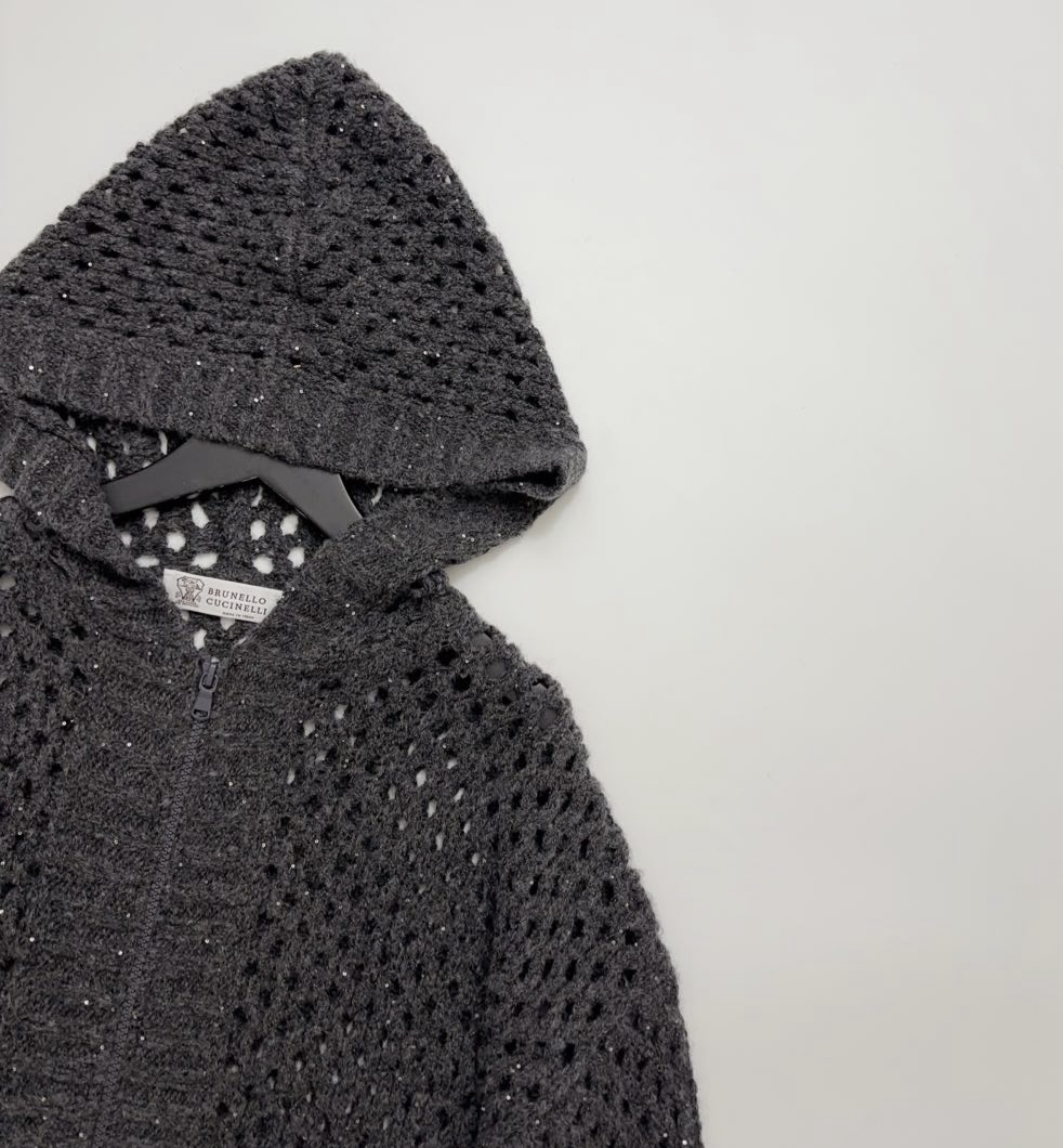 NIGO Brunello Cucinelli Women's Spring/Fall Vintage Sequined Lace-Up Oversized Zipper Knit Hooded Cardigan Ngvp #nigo2311