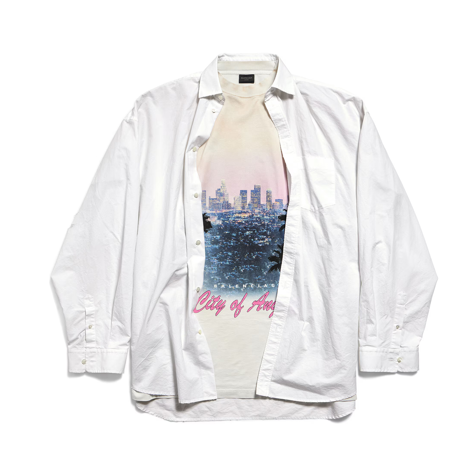 NIGO Balenciaga Men's Layered Shirt In White Spring And Fall High Street Trend Non-removable Two-piece Printed Graphic T-shirt Fashion Casual Shirt Ngvp #nigo2422