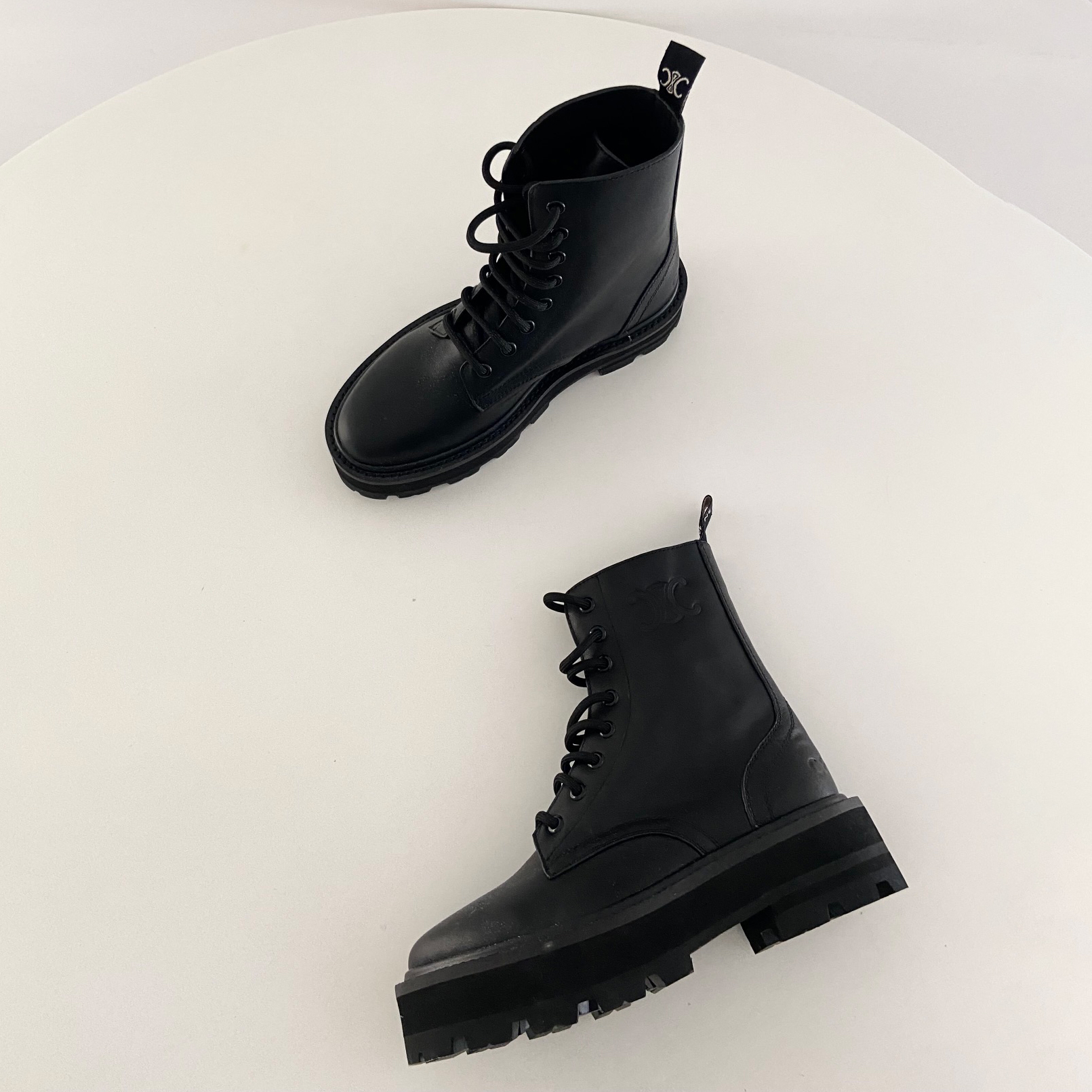 NIGO Celine Bulky Women's Solid Color Comfortable Leather Thick Sole Lace-Up Mid-Length Boots Shoes #nigo73715