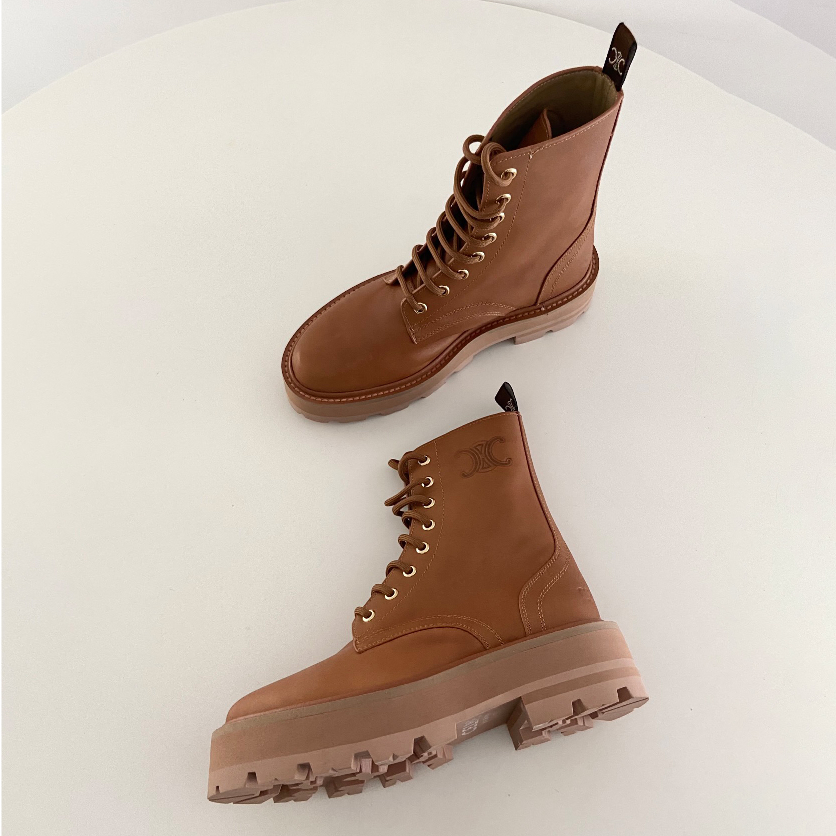 NIGO Celine Bulky Women's Solid Color Comfortable Leather Thick Sole Lace-Up Mid-Length Boots Shoes #nigo73715