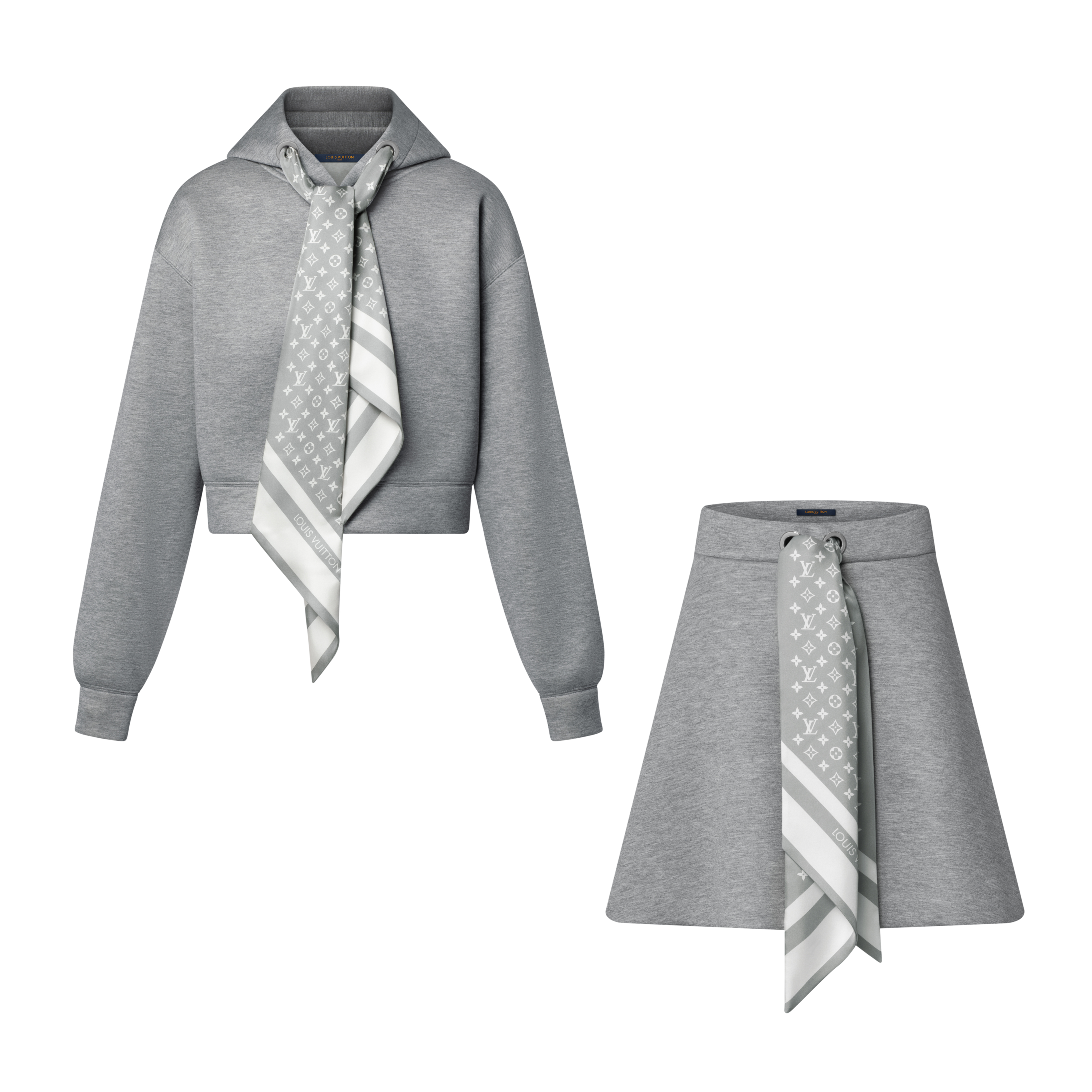 NIGO Louis Vuitton MONOGRAM Women's Spring/fall Casual Fashion Solid-color Hooded Sweatshirt Paired With Letter Bow Satin Mini Skirt Suit Set #nigo78465