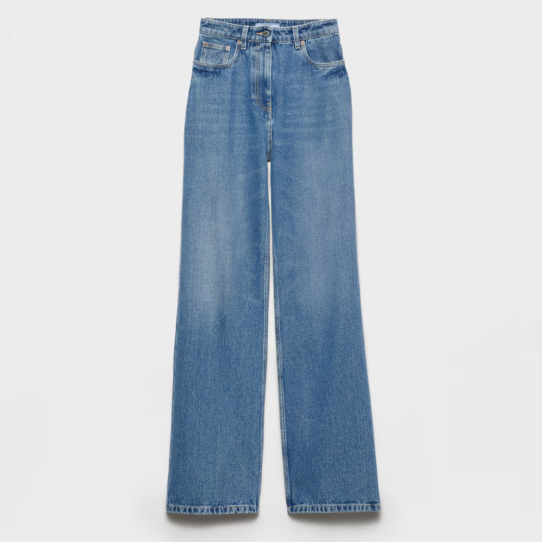 NIGO Prada Women's Spring And Fall Five-pocket Jeans Loose Retro Washed Fashion Elegant Triangle Metal Emblem Logo Straight Long Denim Pants  #nigo81442