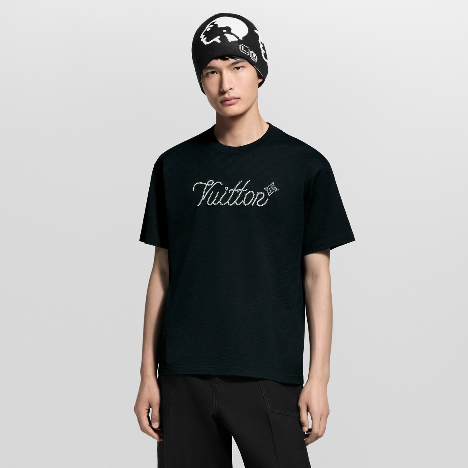 NIGO Louis Vuitton Men's Summer Fashion Casual Solid Color Beaded Embroidered Logo Jacquard Fabric Short-sleeve T-Shirt #nigo78452