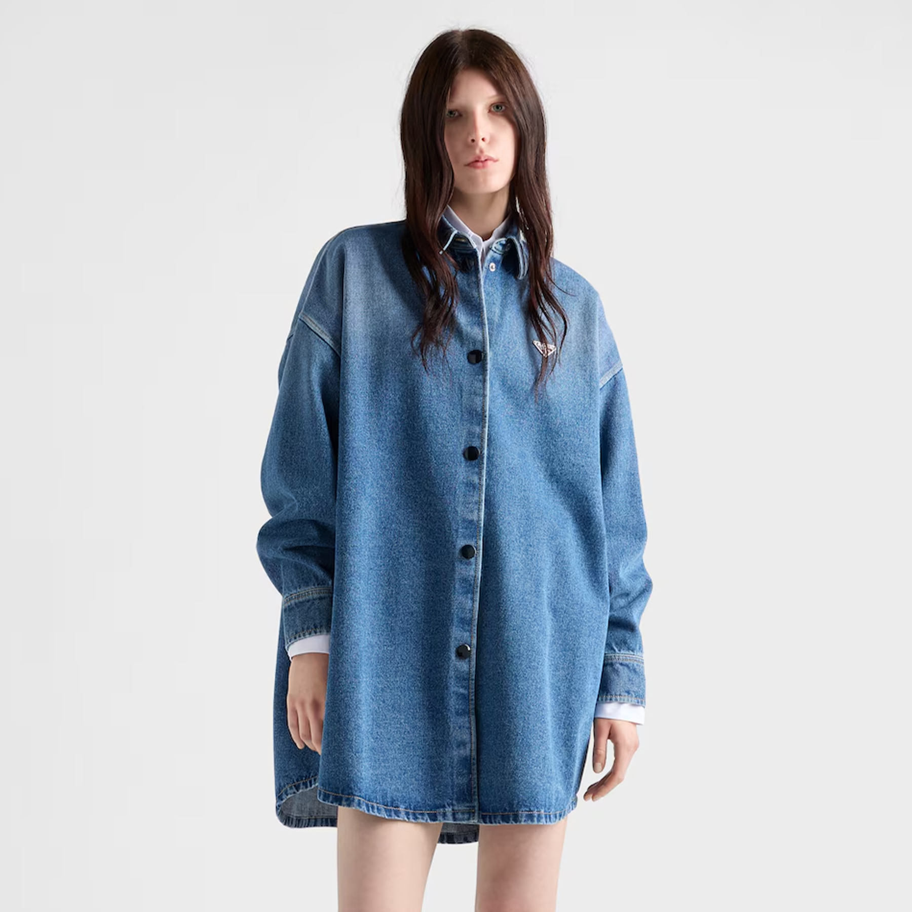 NIGO Prada Denim Shirt Women's Fall And Winter Do Old Loose Oversize Fashion Easy Casual Style Triangle Metal Emblem Logo Shirt Jacket #nigo81441